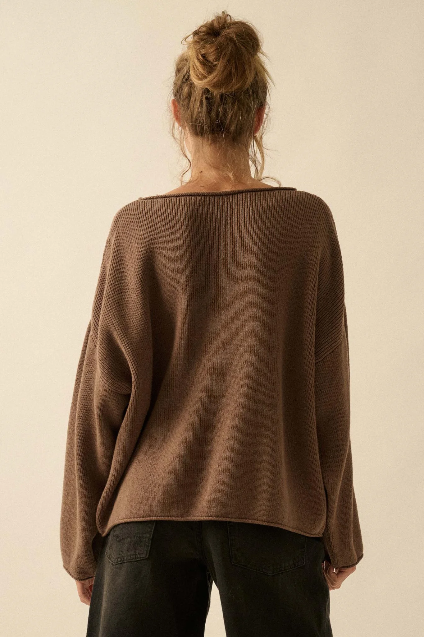 Chill Vibes Rolled-Edge Ribbed Knit Sweater - Image 6