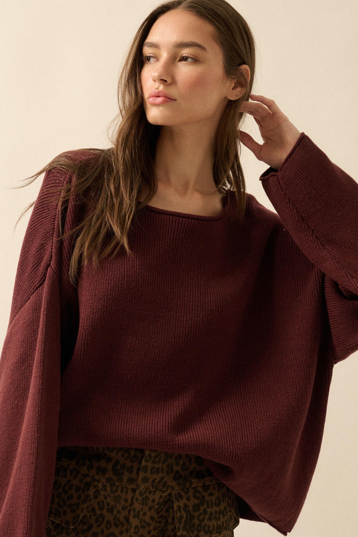Chill Vibes Rolled-Edge Ribbed Knit Sweater - Image 7