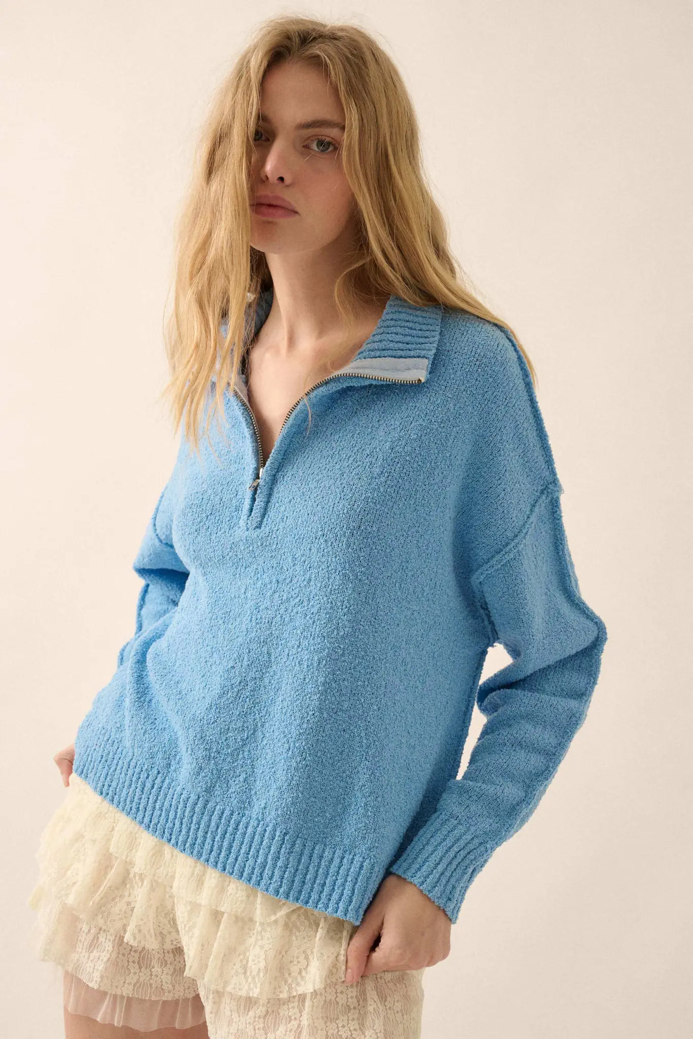 Choose Joy Textured Knit Half-Zip Sweater - Image 5