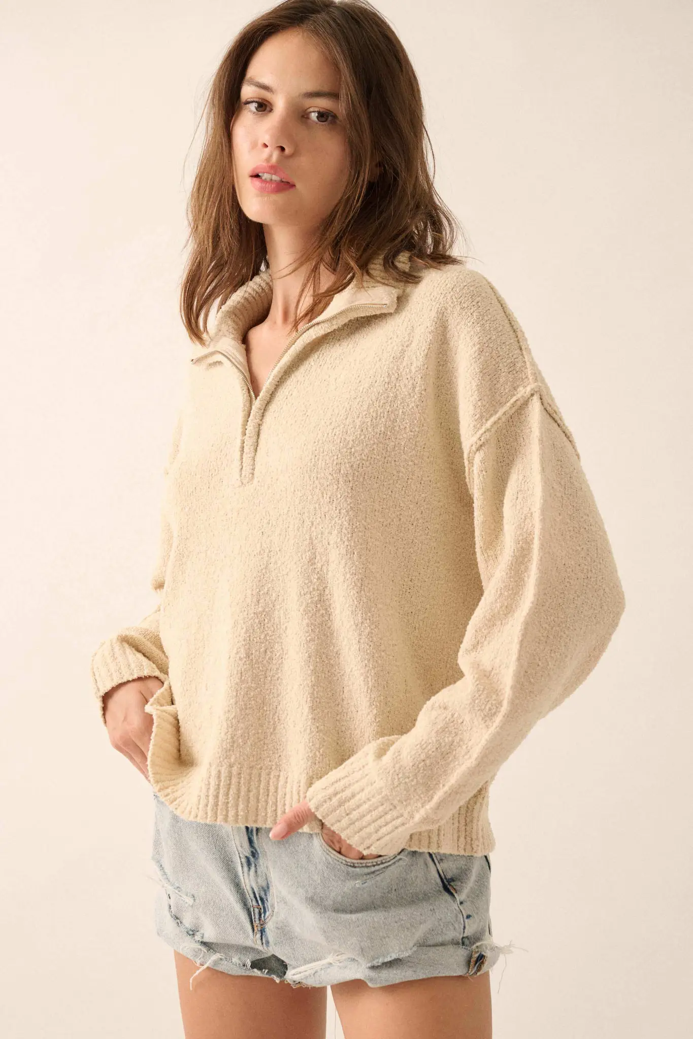 Choose Joy Textured Knit Half-Zip Sweater - Image 7