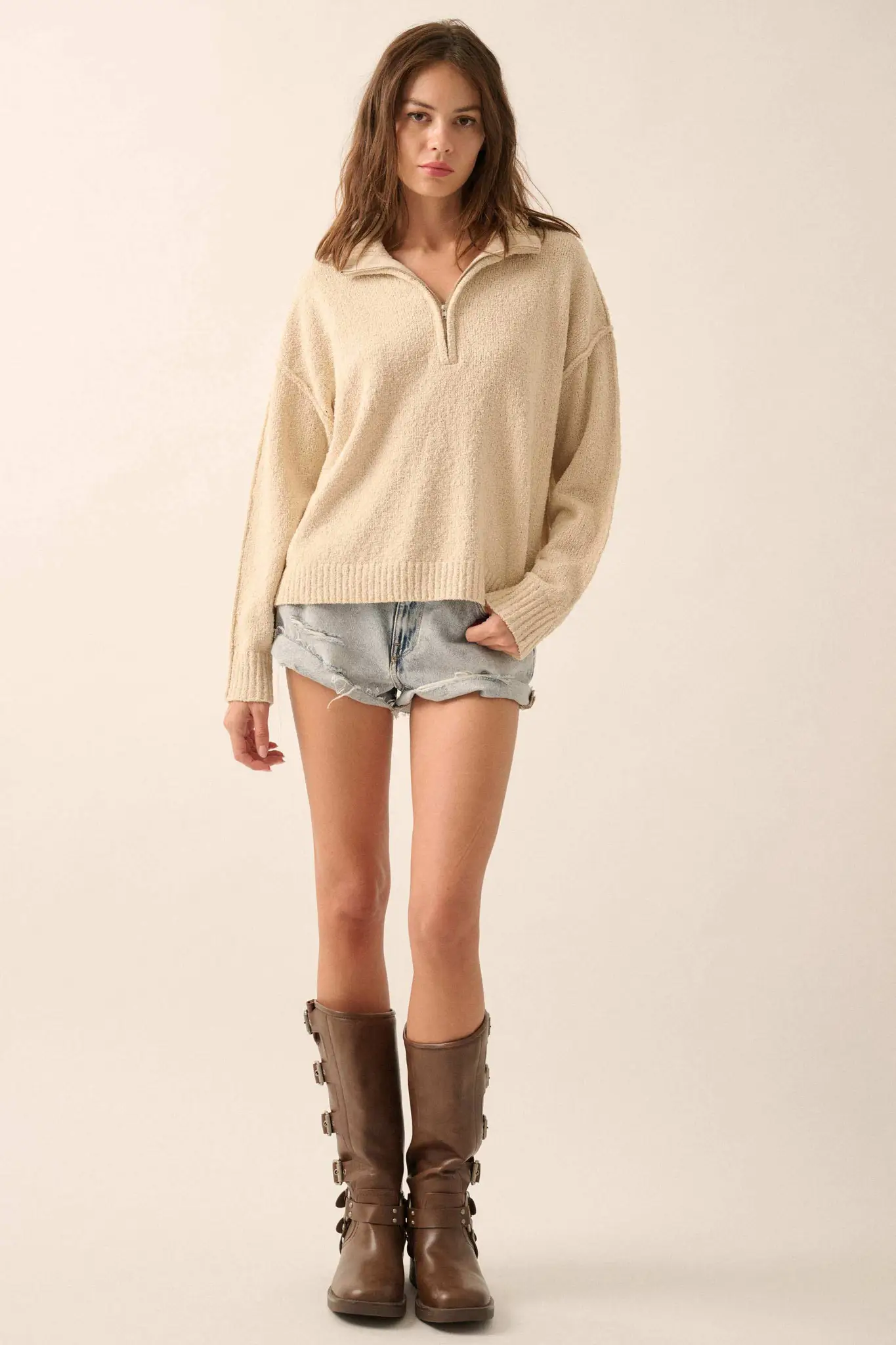 Choose Joy Textured Knit Half-Zip Sweater - Image 9