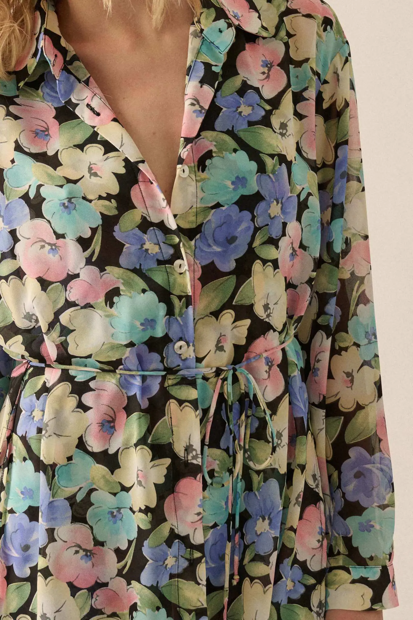 Chromatic Petals Floral Belted Shirt Romper - Image 3