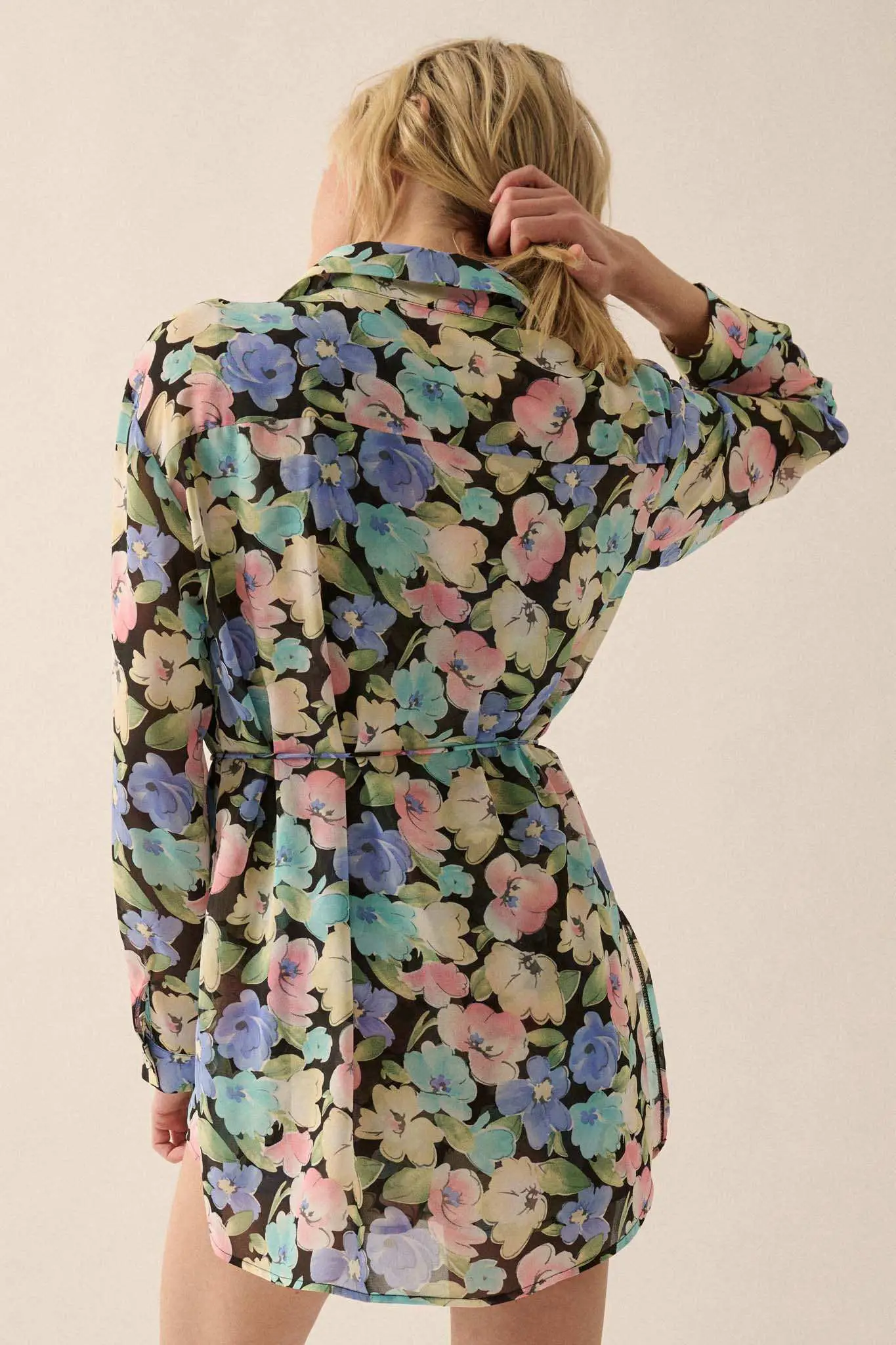 Chromatic Petals Floral Belted Shirt Romper - Image 6
