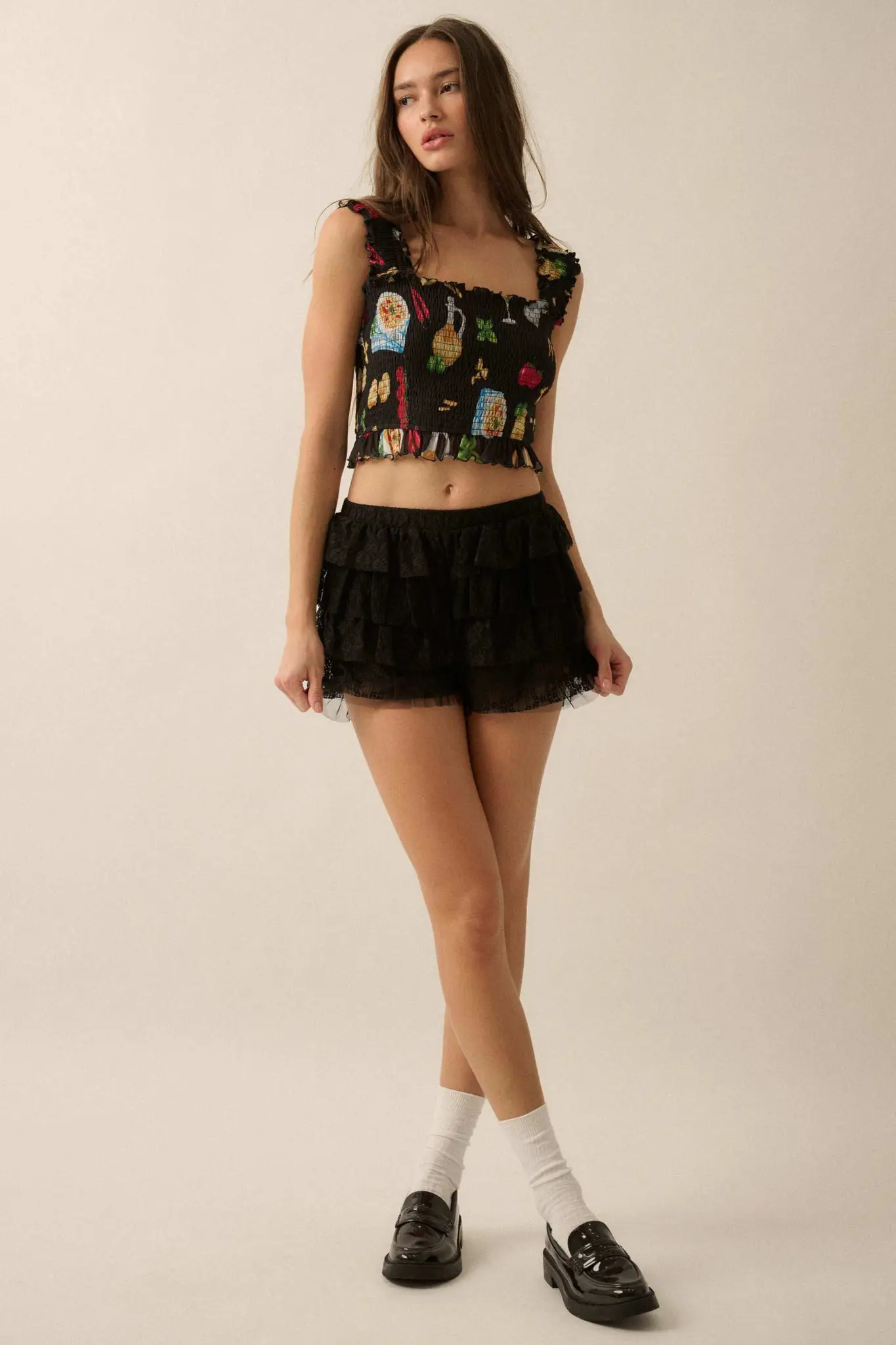 Ciao Bella Printed Mesh Smocked Cropped Tank Top - Image 5