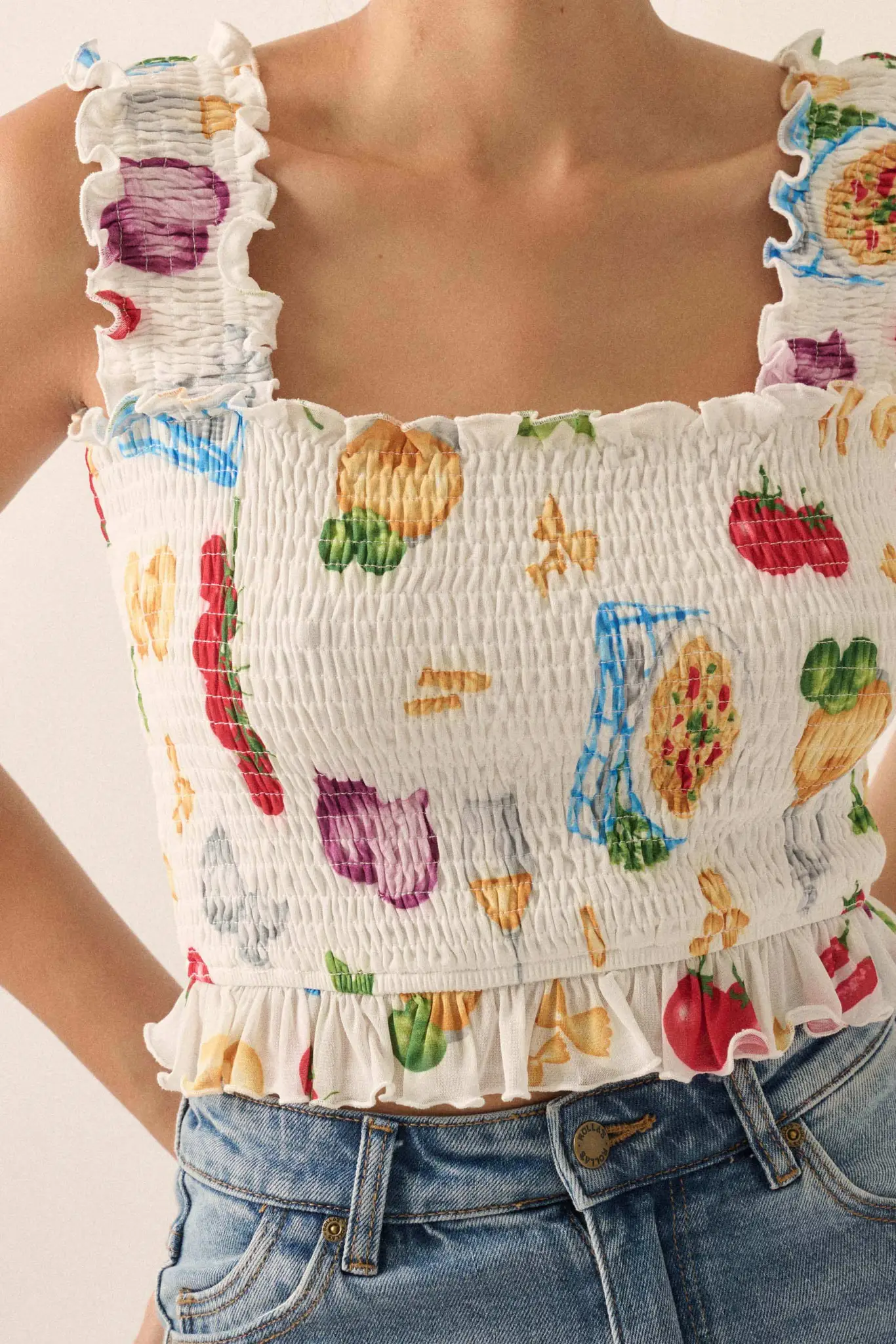 Ciao Bella Printed Mesh Smocked Cropped Tank Top - Image 8