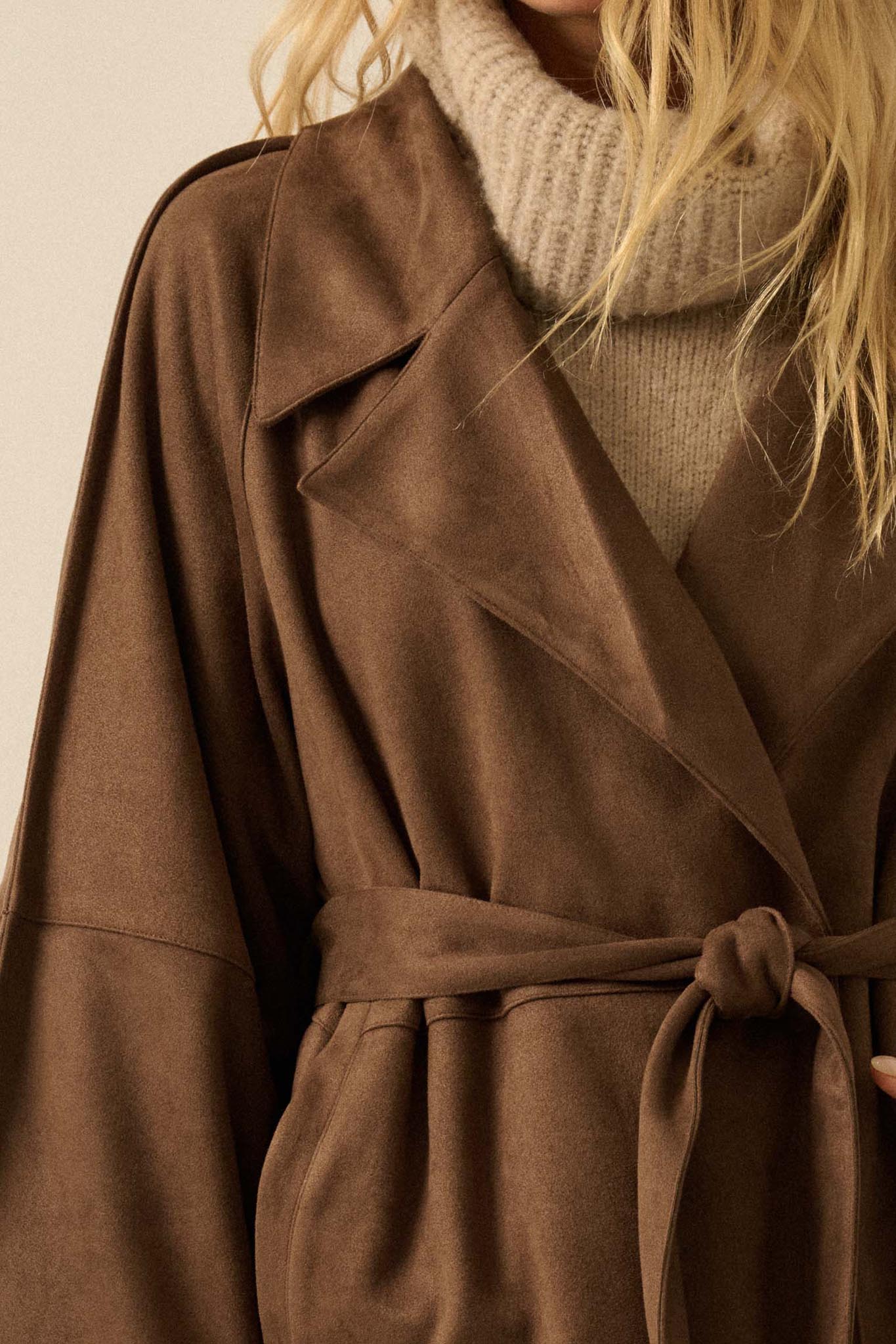 City Life Vegan Suede Belted Cropped Trench Coat - Image 8