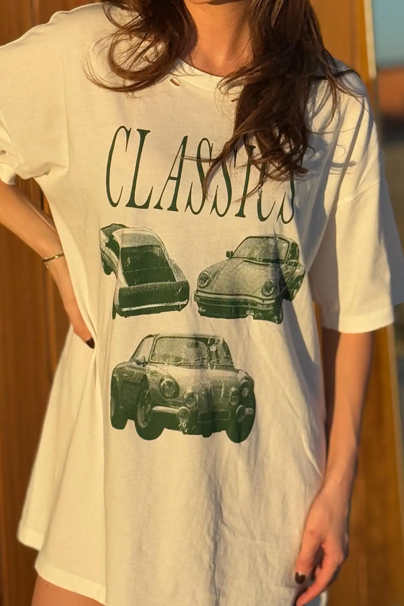 Classic Cars Distressed Oversize Graphic Tee - Image 3