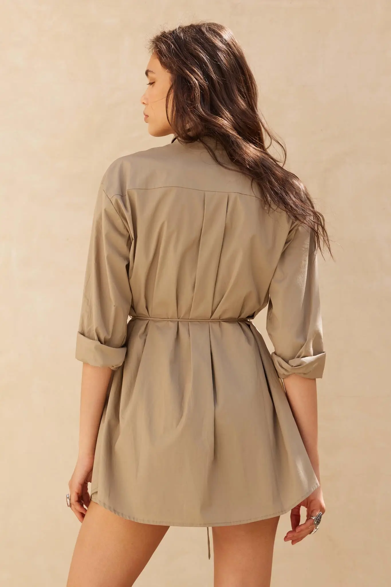 Clock Watcher Cotton Button-Up Belted Shirt Romper - Image 11