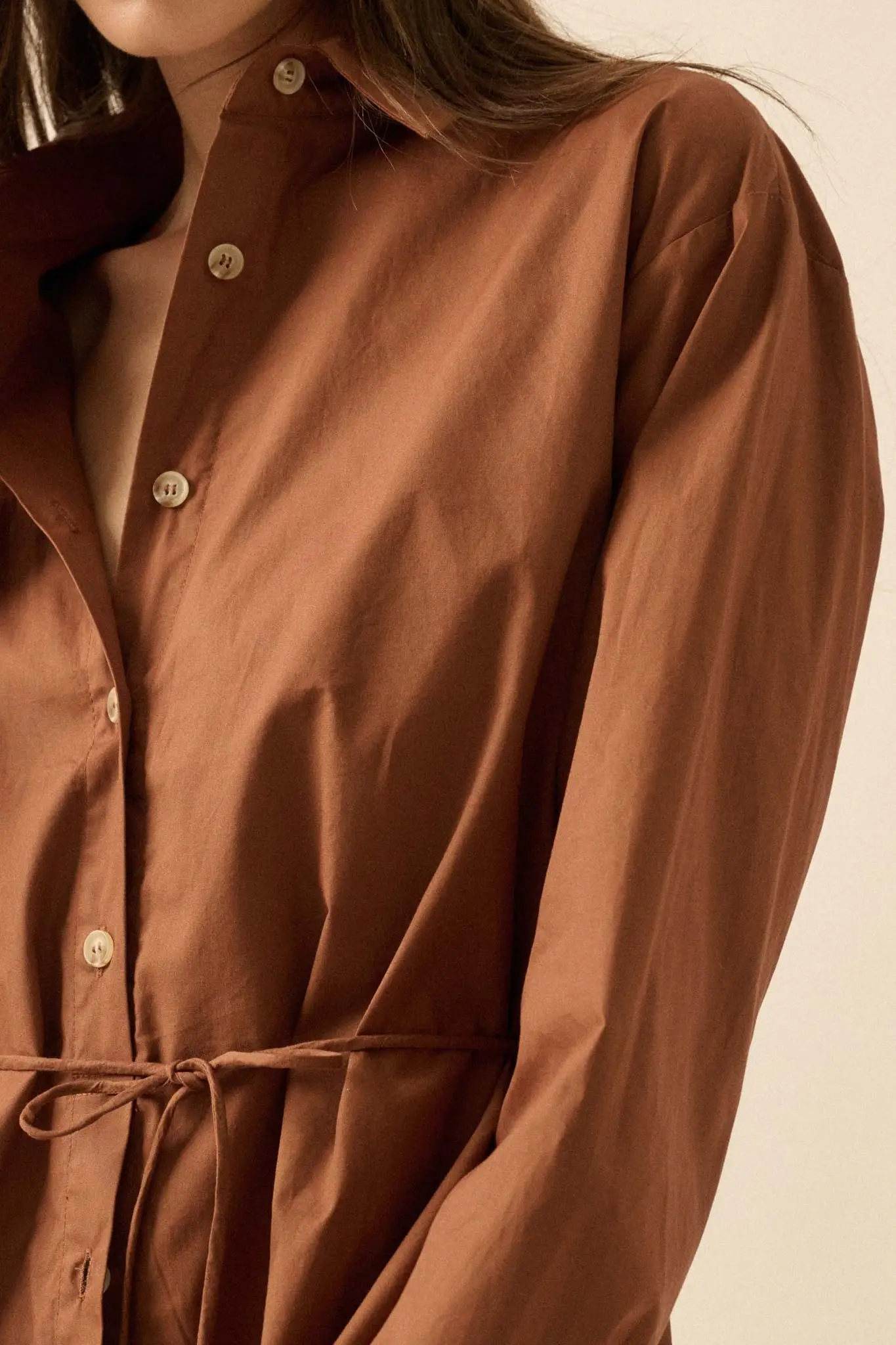 Clock Watcher Cotton Button-Up Belted Shirt Romper - Image 13