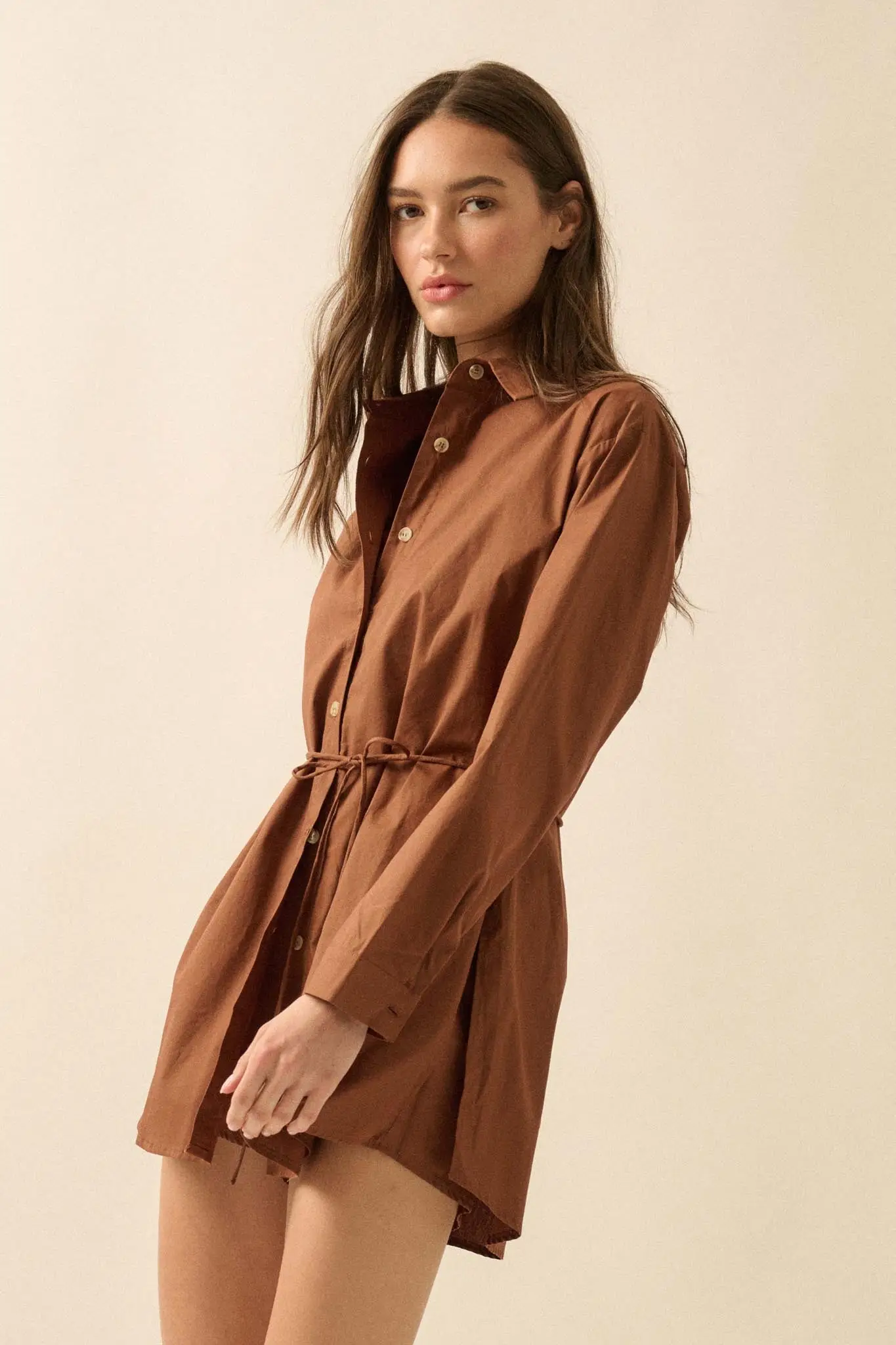 Clock Watcher Cotton Button-Up Belted Shirt Romper - Image 17