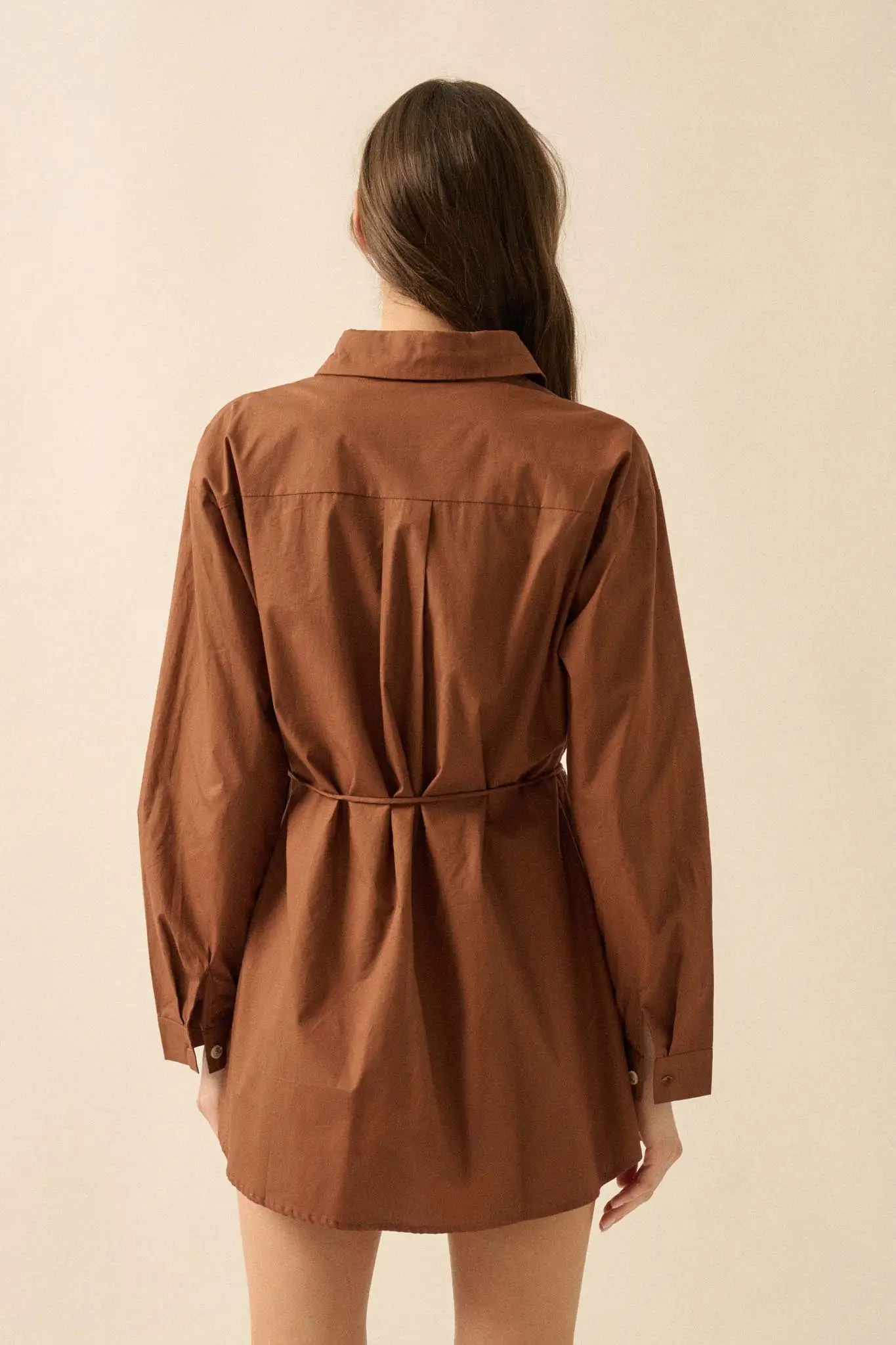 Clock Watcher Cotton Button-Up Belted Shirt Romper - Image 18