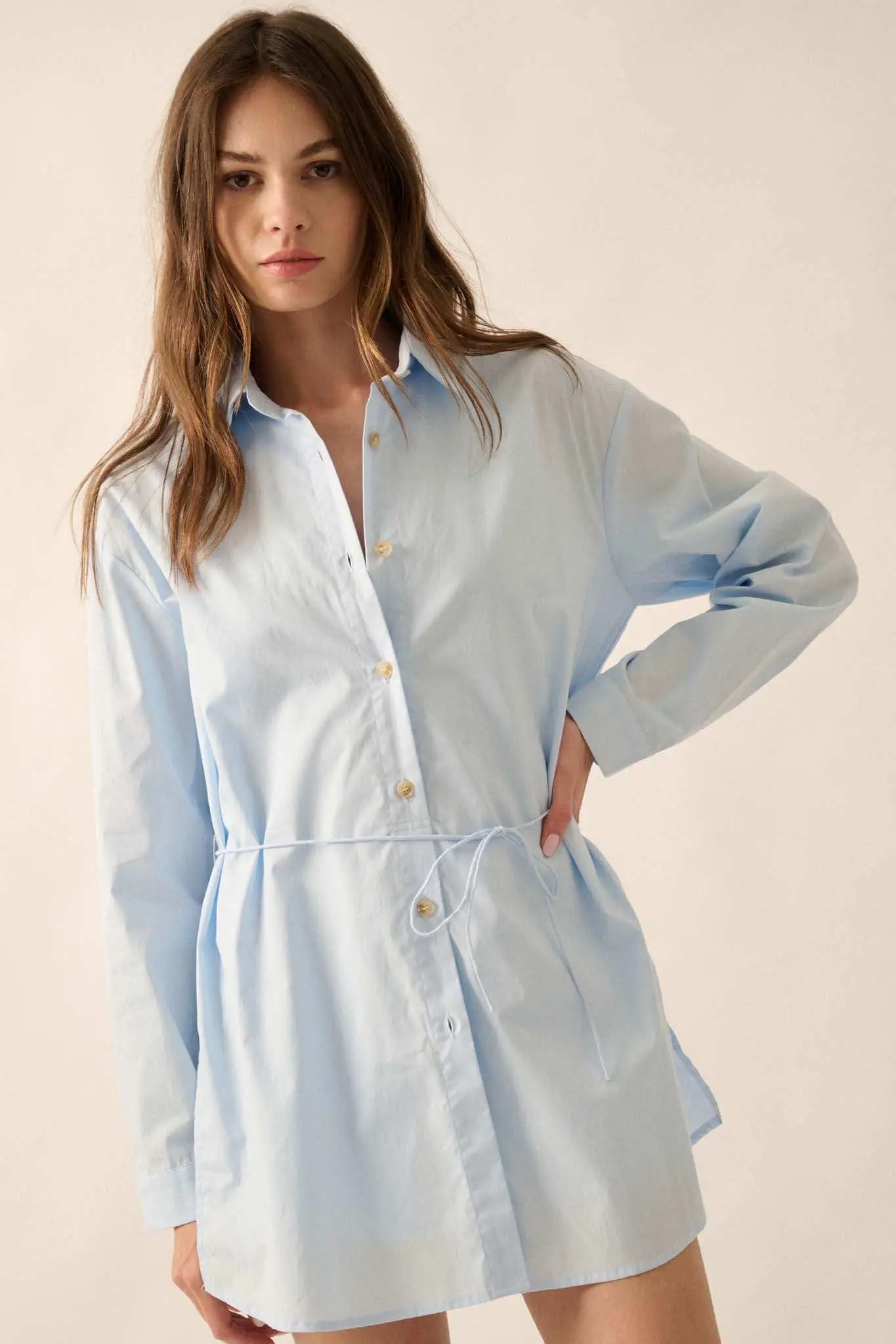 Clock Watcher Cotton Button-Up Belted Shirt Romper - Image 19