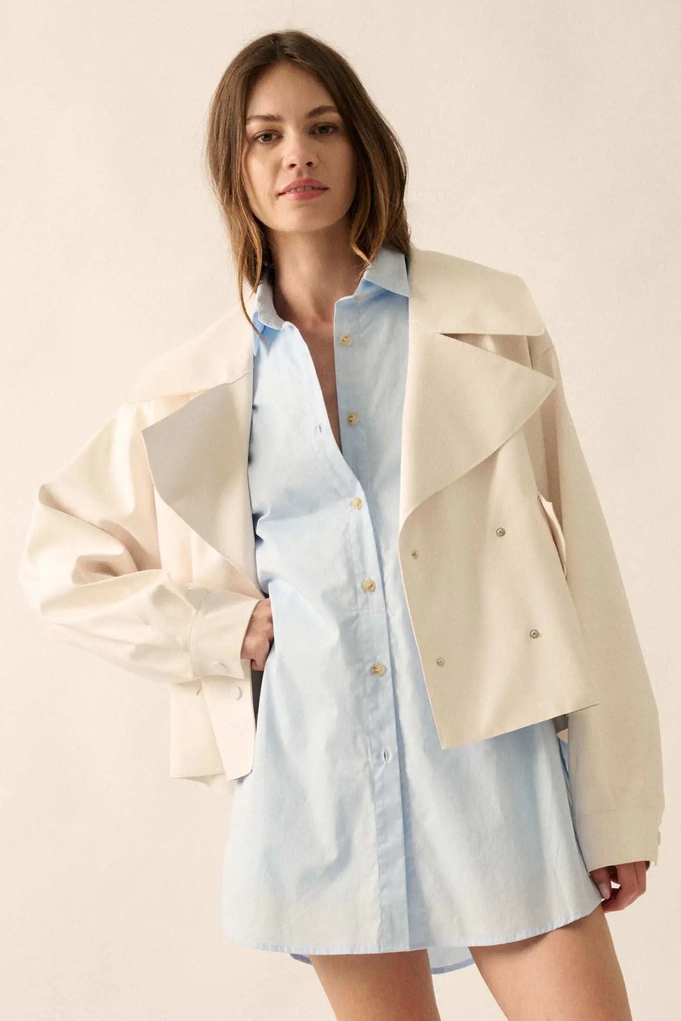 Clock Watcher Cotton Button-Up Belted Shirt Romper - Image 22