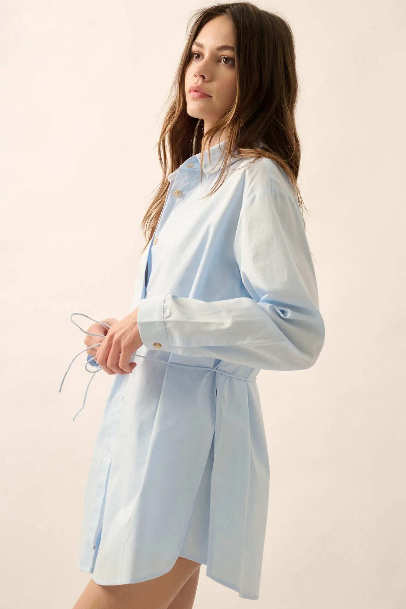 Clock Watcher Cotton Button-Up Belted Shirt Romper - Image 23