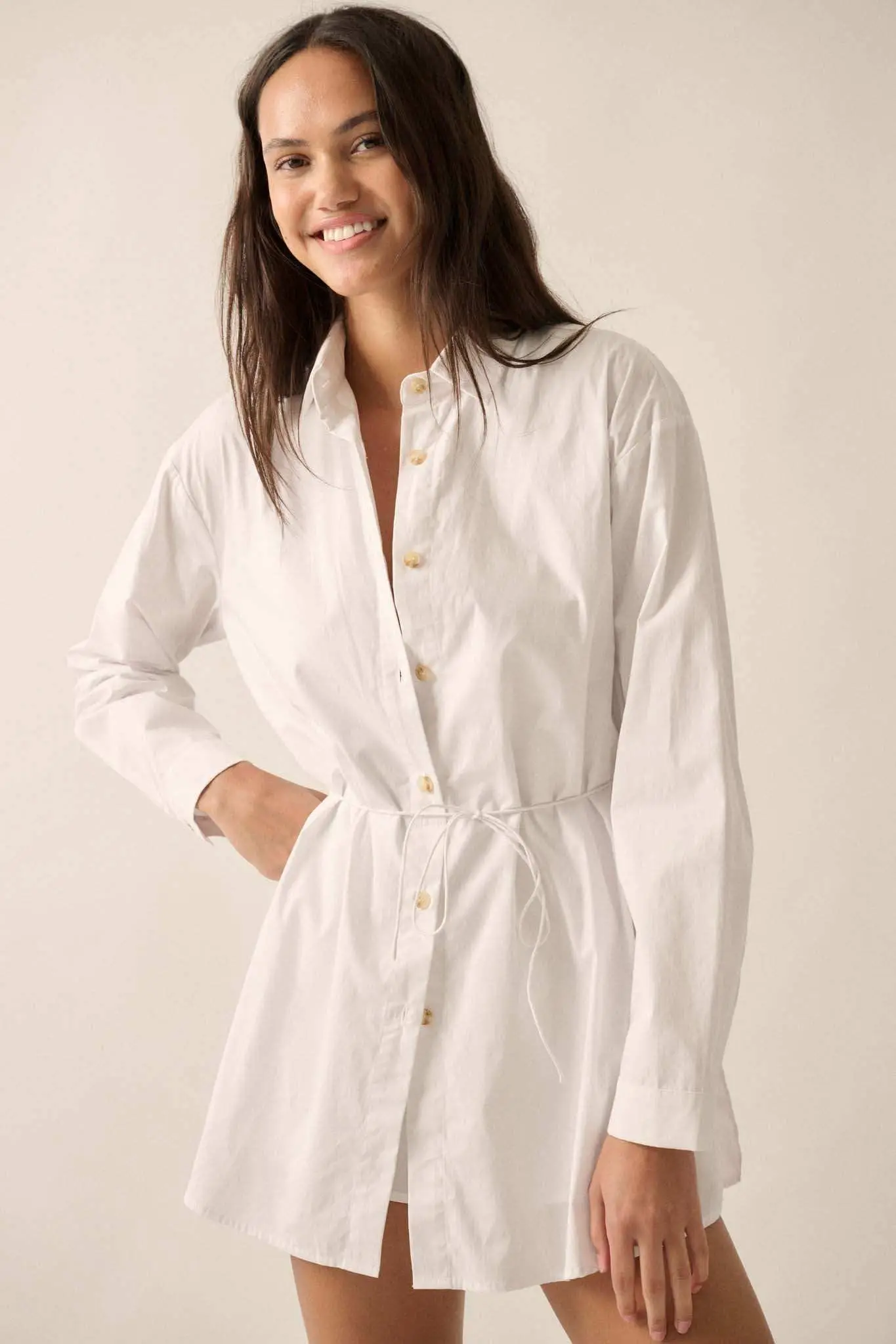 Clock Watcher Cotton Button-Up Belted Shirt Romper - Image 25