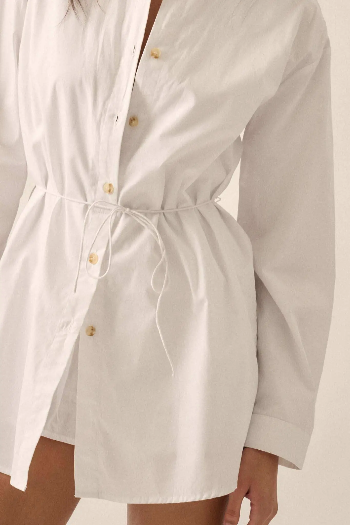 Clock Watcher Cotton Button-Up Belted Shirt Romper - Image 26