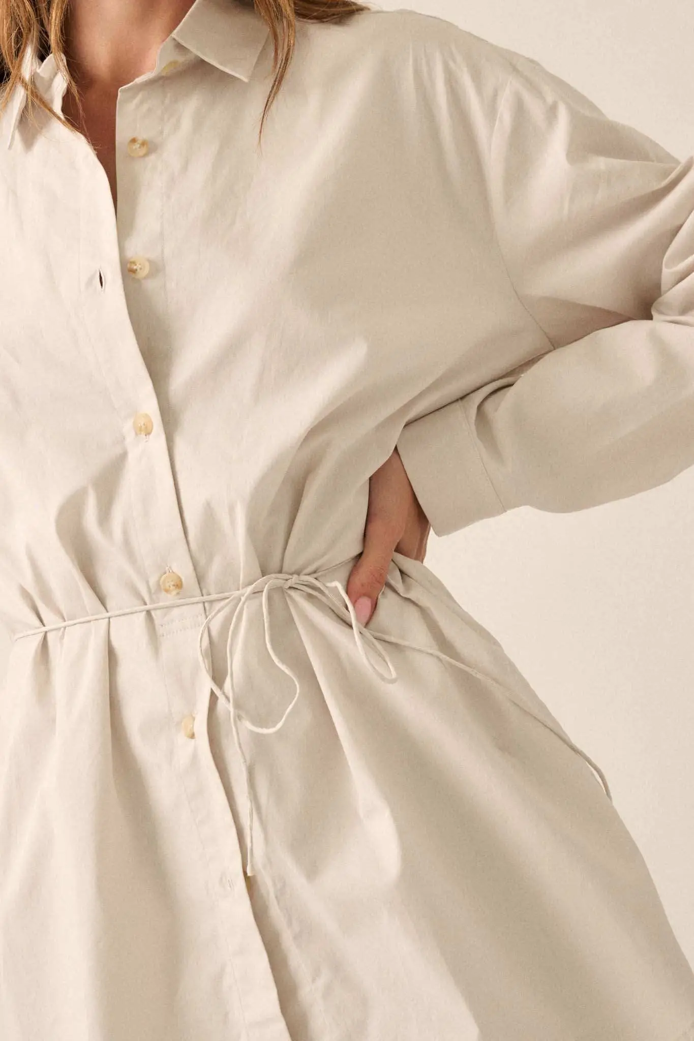 Clock Watcher Cotton Button-Up Belted Shirt Romper - Image 32