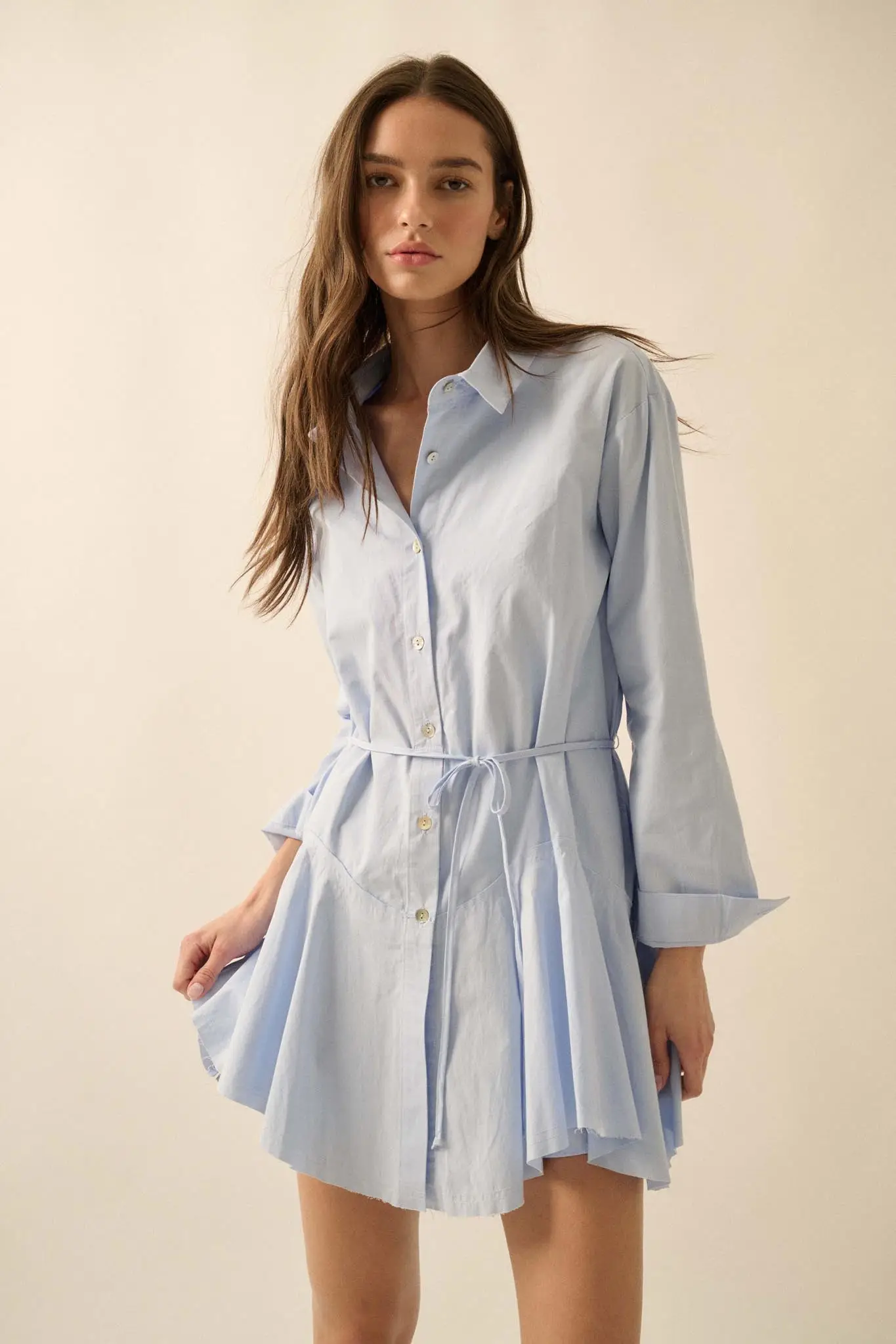 Clocked Out Belted Button-Up Skirted Shirt Romper - Image 5