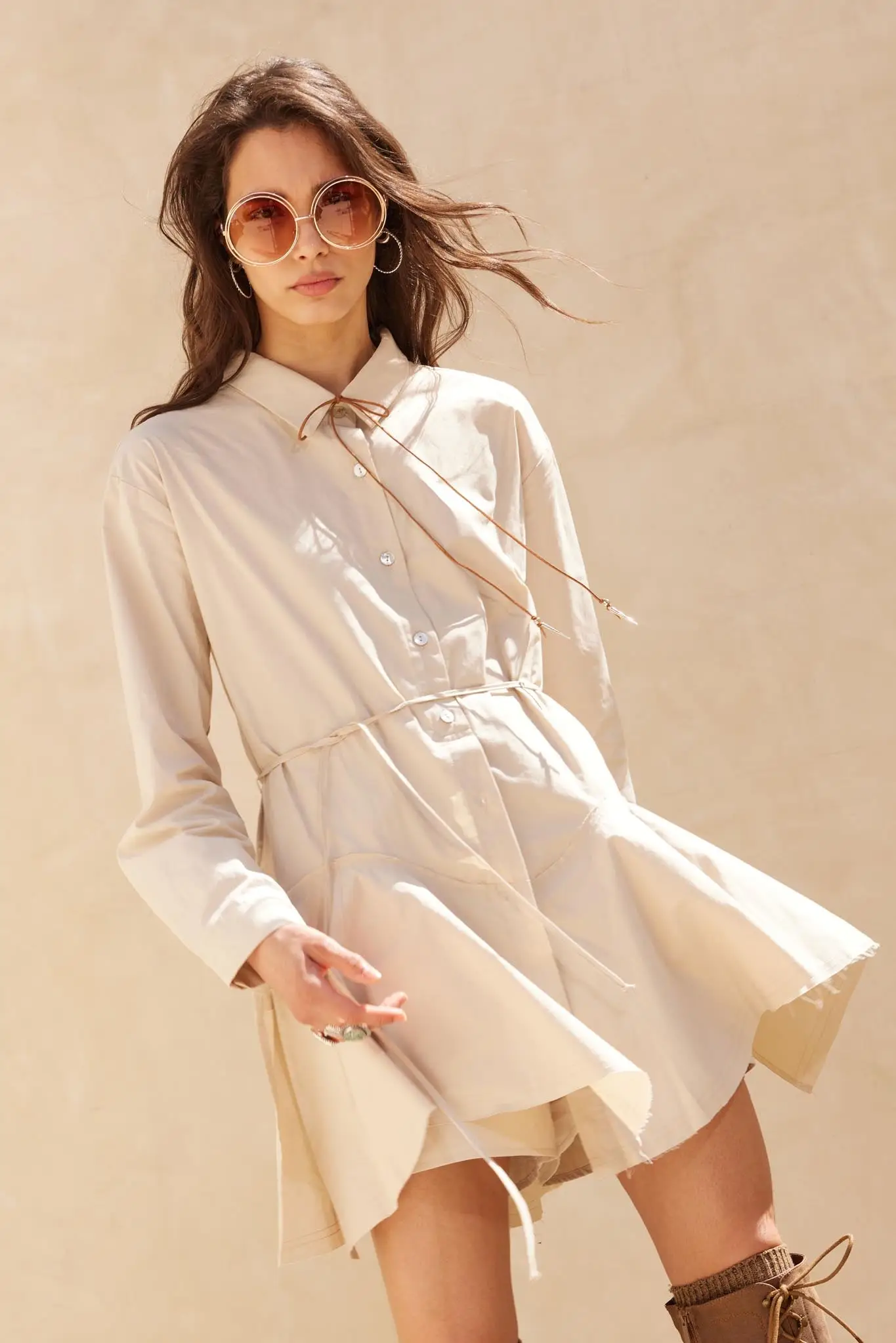 Clocked Out Belted Button-Up Skirted Shirt Romper - Image 7