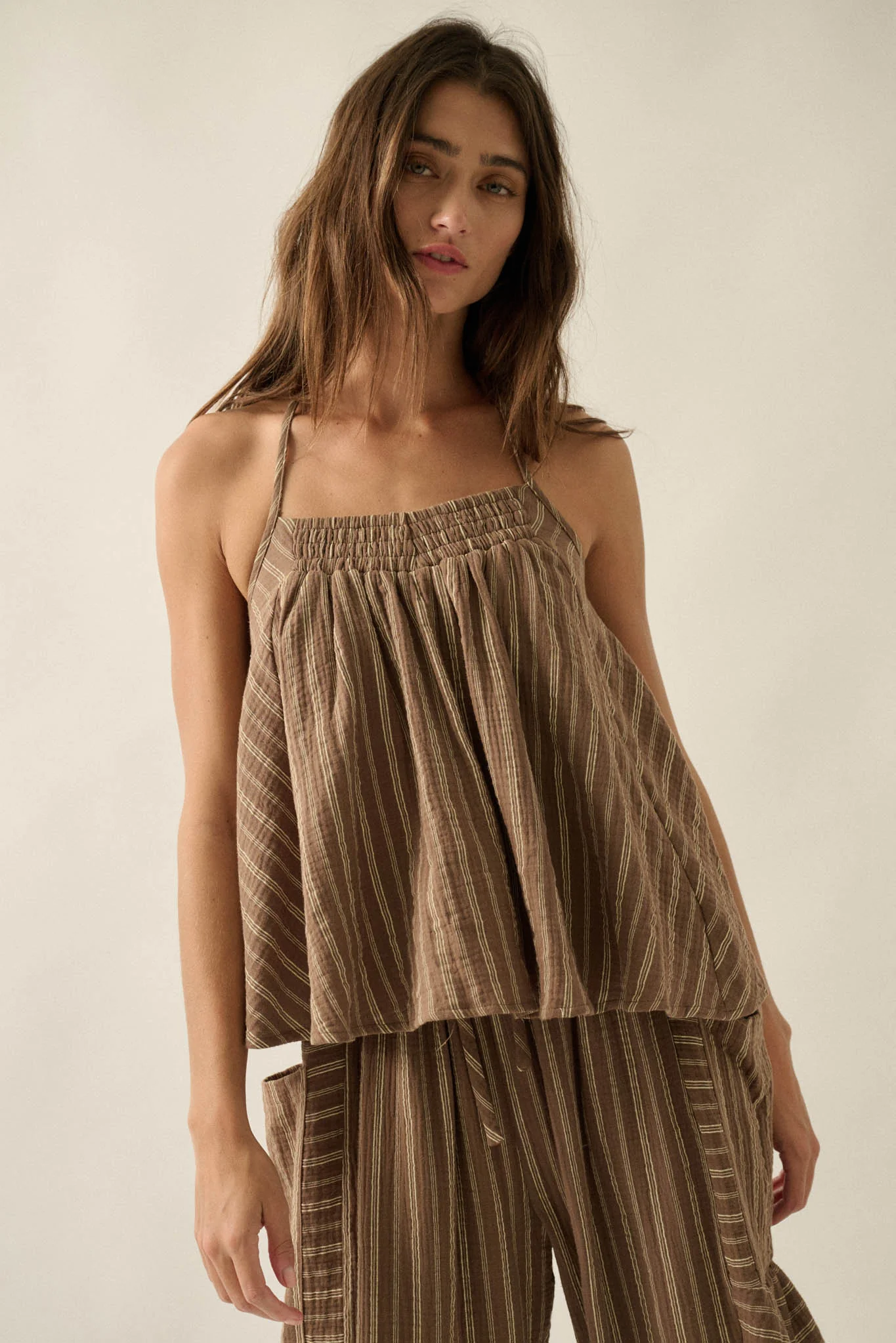Coast Line Striped Cotton A-Line Halter Top - Image 10