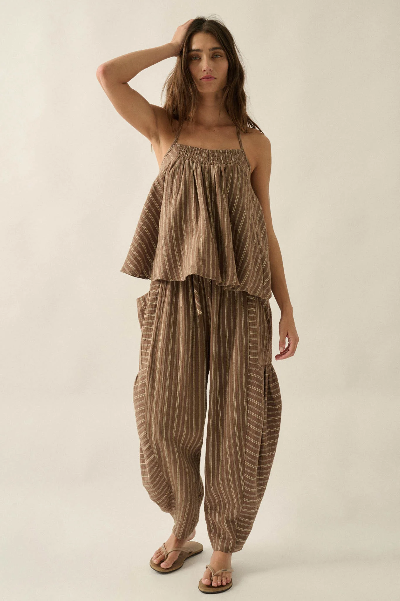 Coast Line Striped Cotton A-Line Halter Top - Image 12