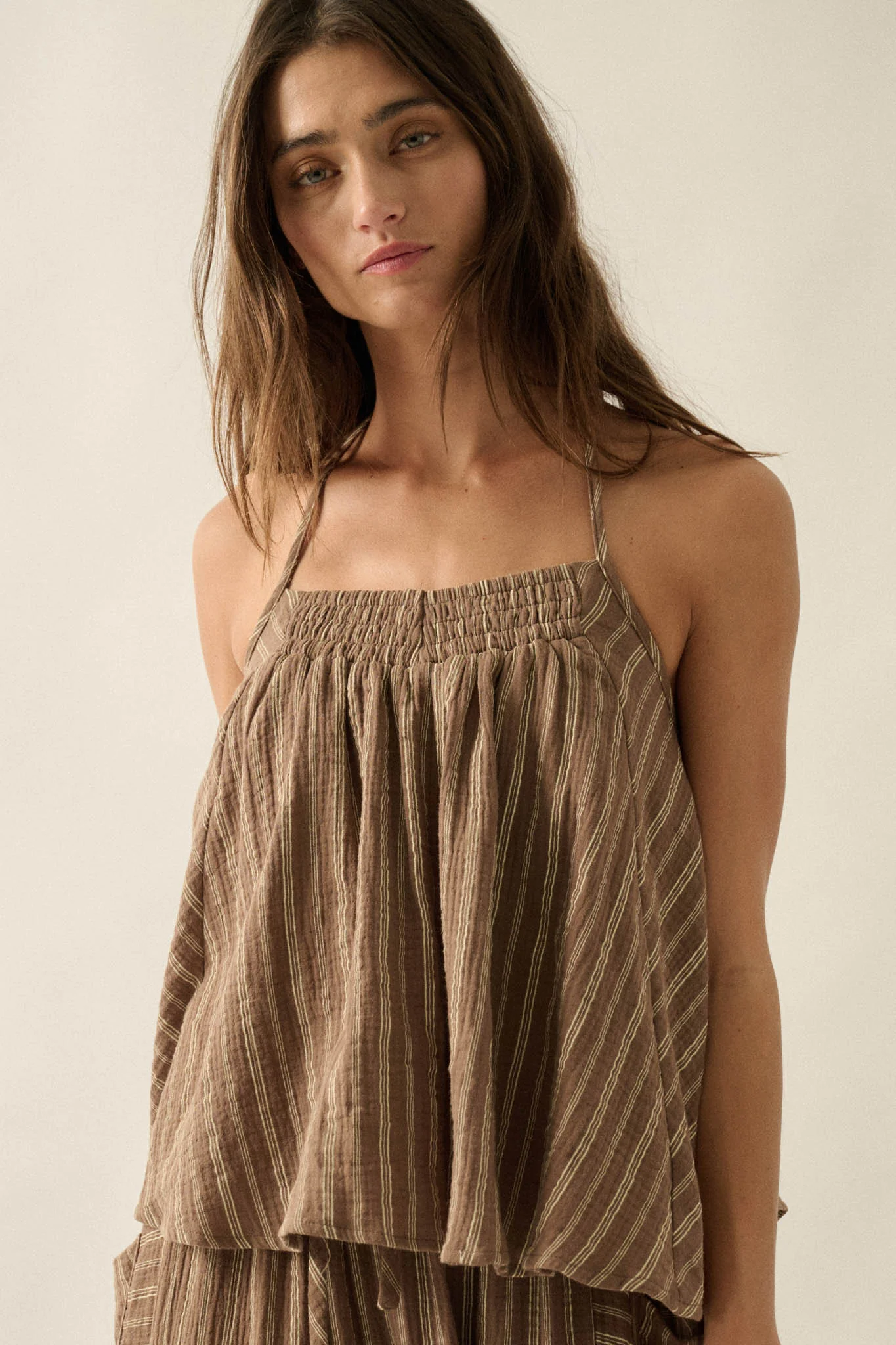 Coast Line Striped Cotton A-Line Halter Top - Image 13
