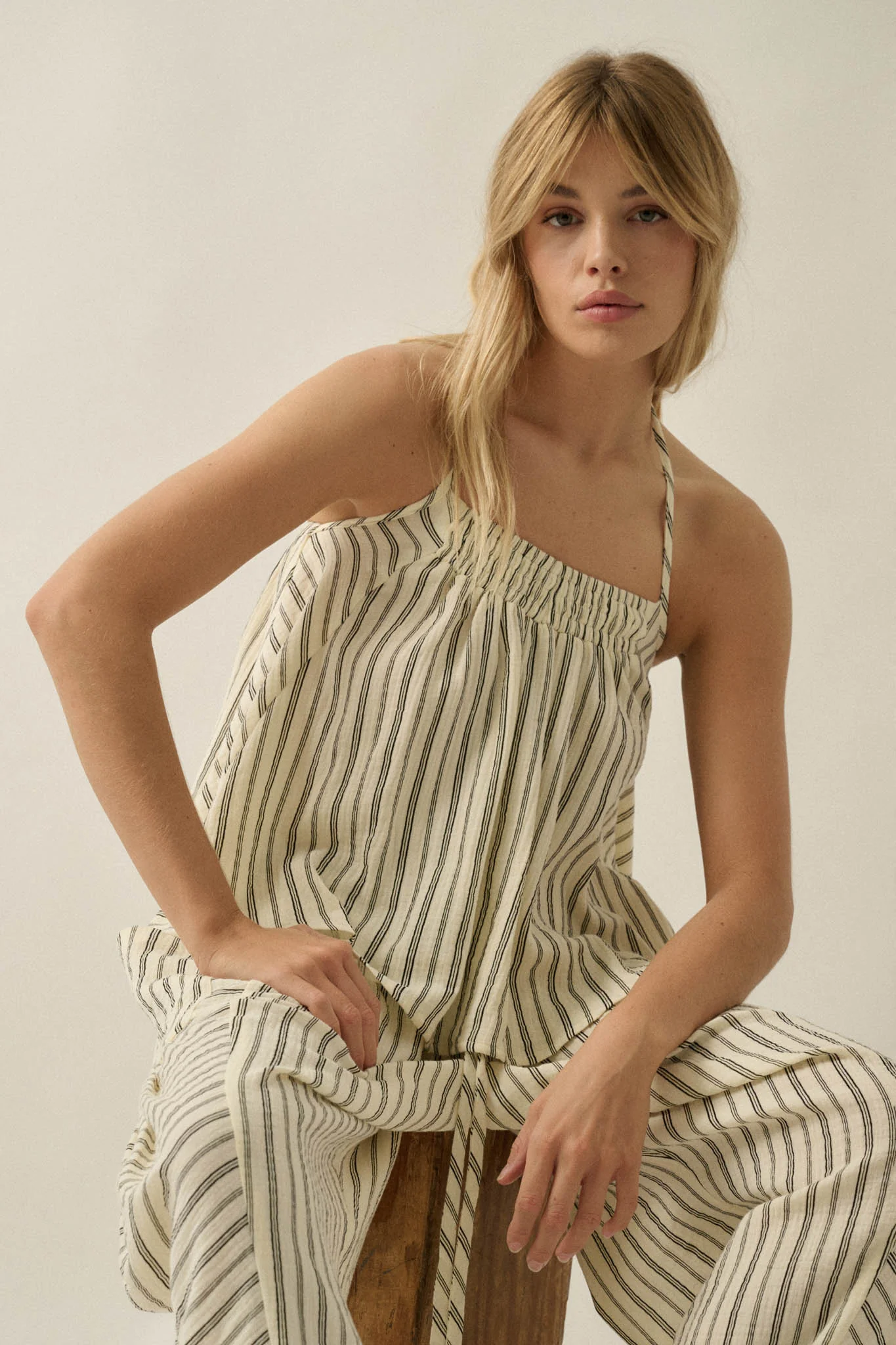 Coast Line Striped Cotton A-Line Halter Top - Image 4