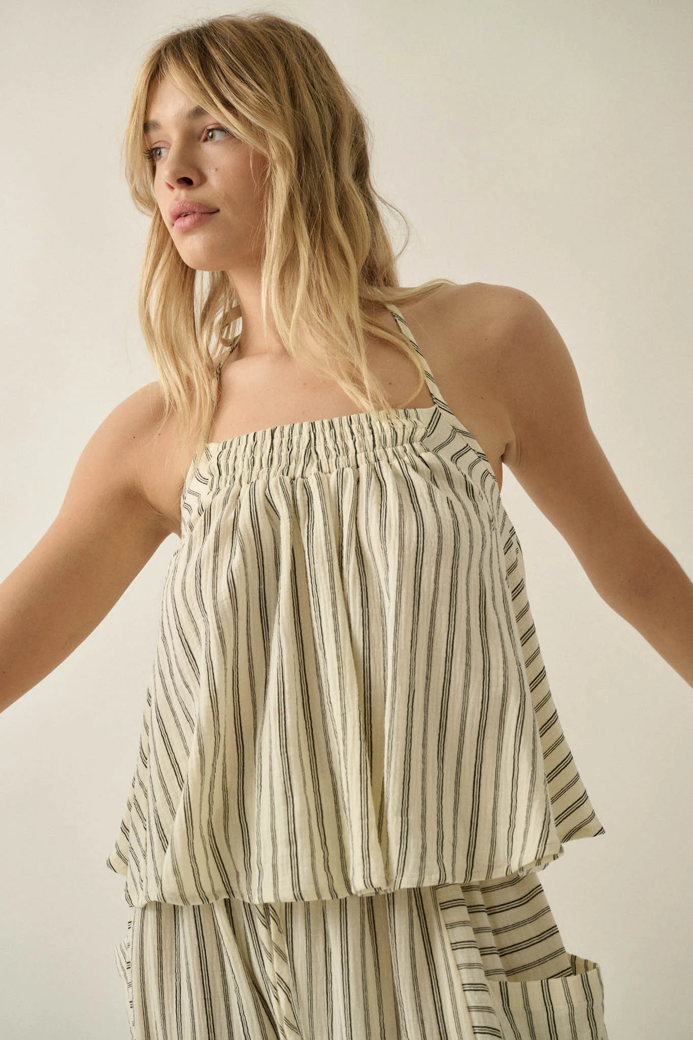 Coast Line Striped Cotton A-Line Halter Top - Image 7