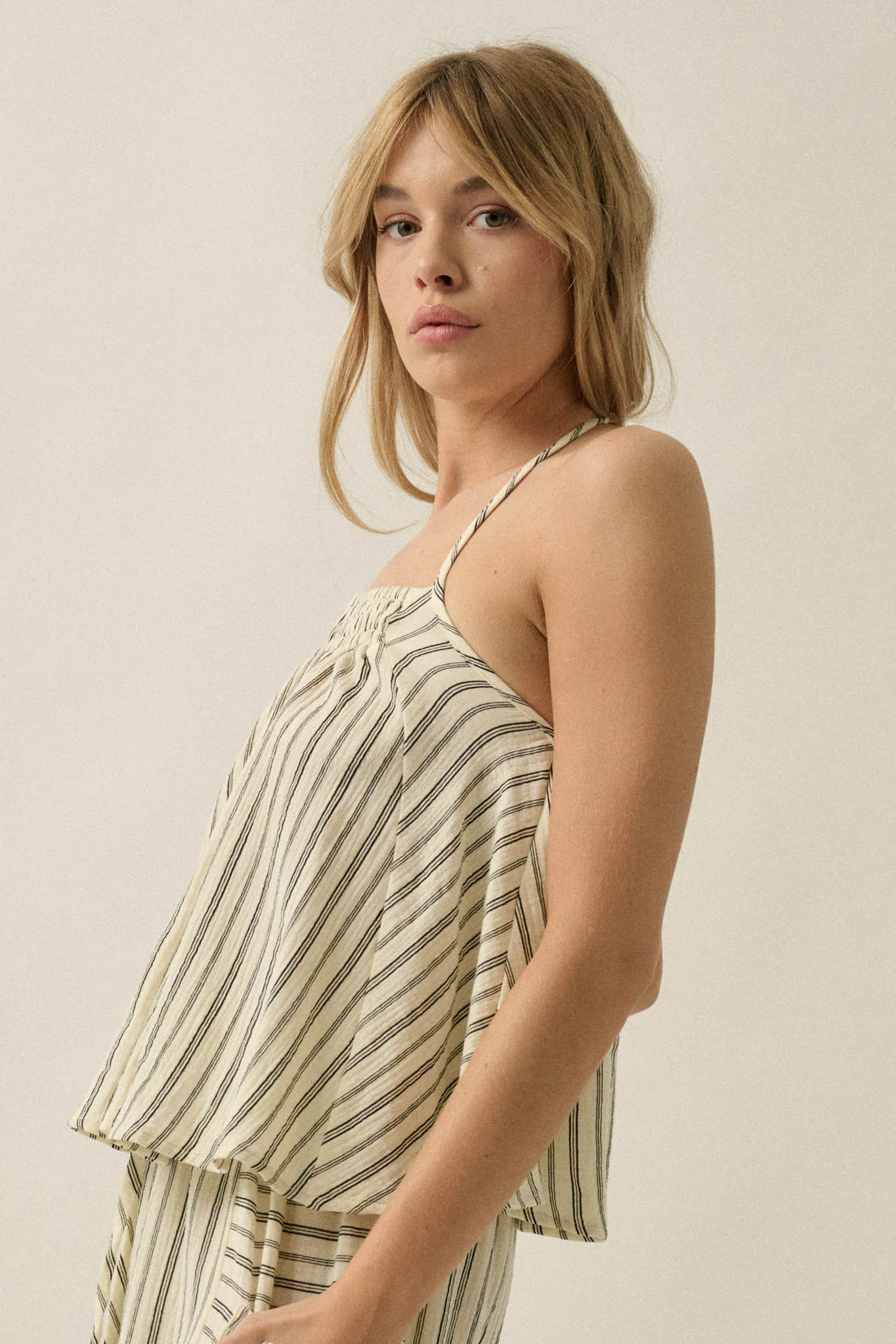 Coast Line Striped Cotton A-Line Halter Top - Image 8