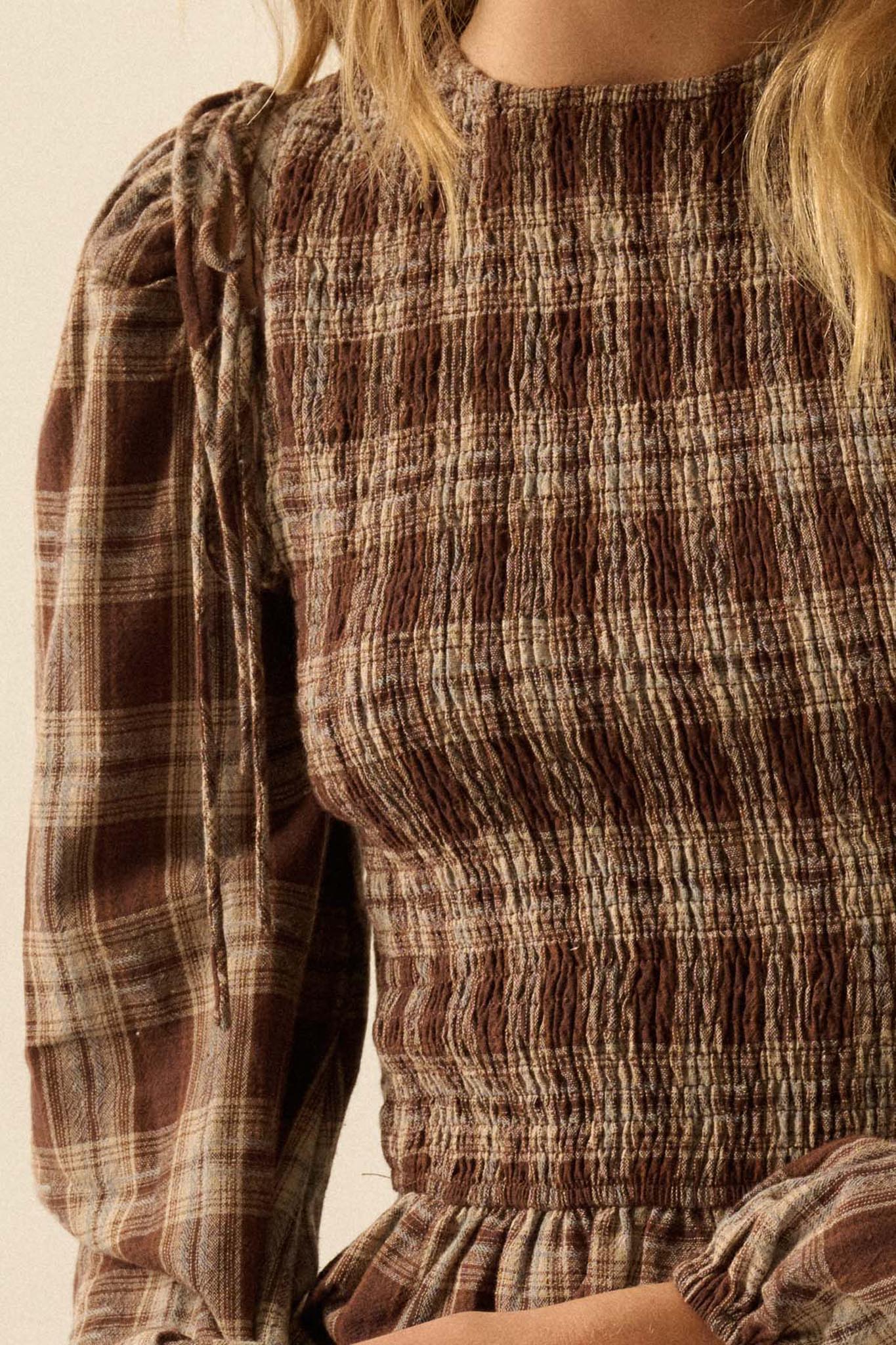 Come Together Plaid Detachable-Sleeve Peasant Top - Image 4