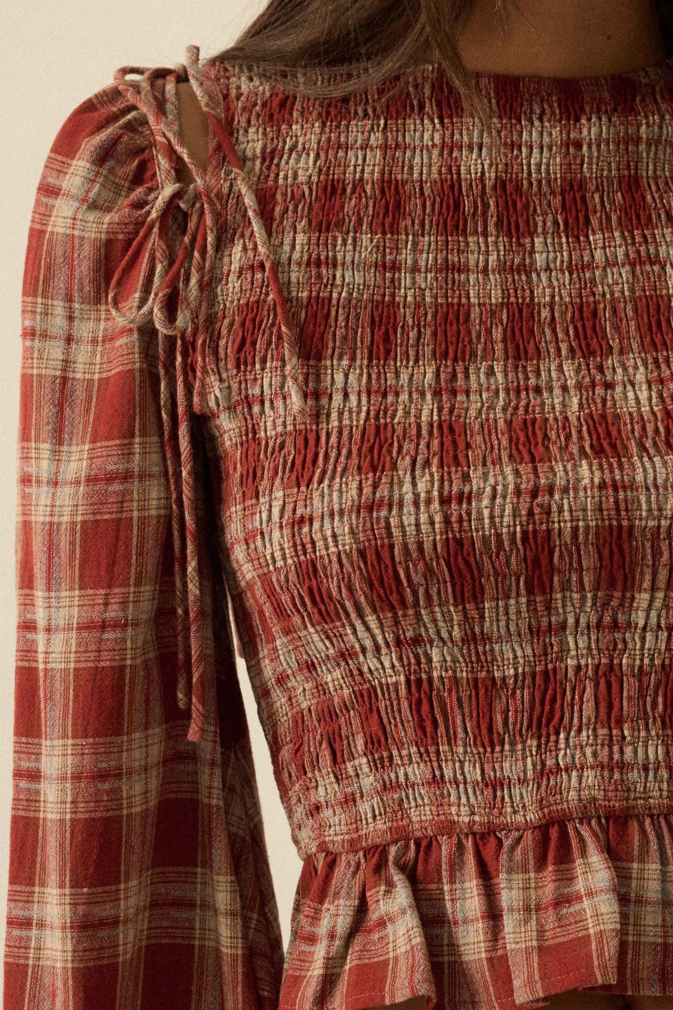 Come Together Plaid Detachable-Sleeve Peasant Top - Image 8