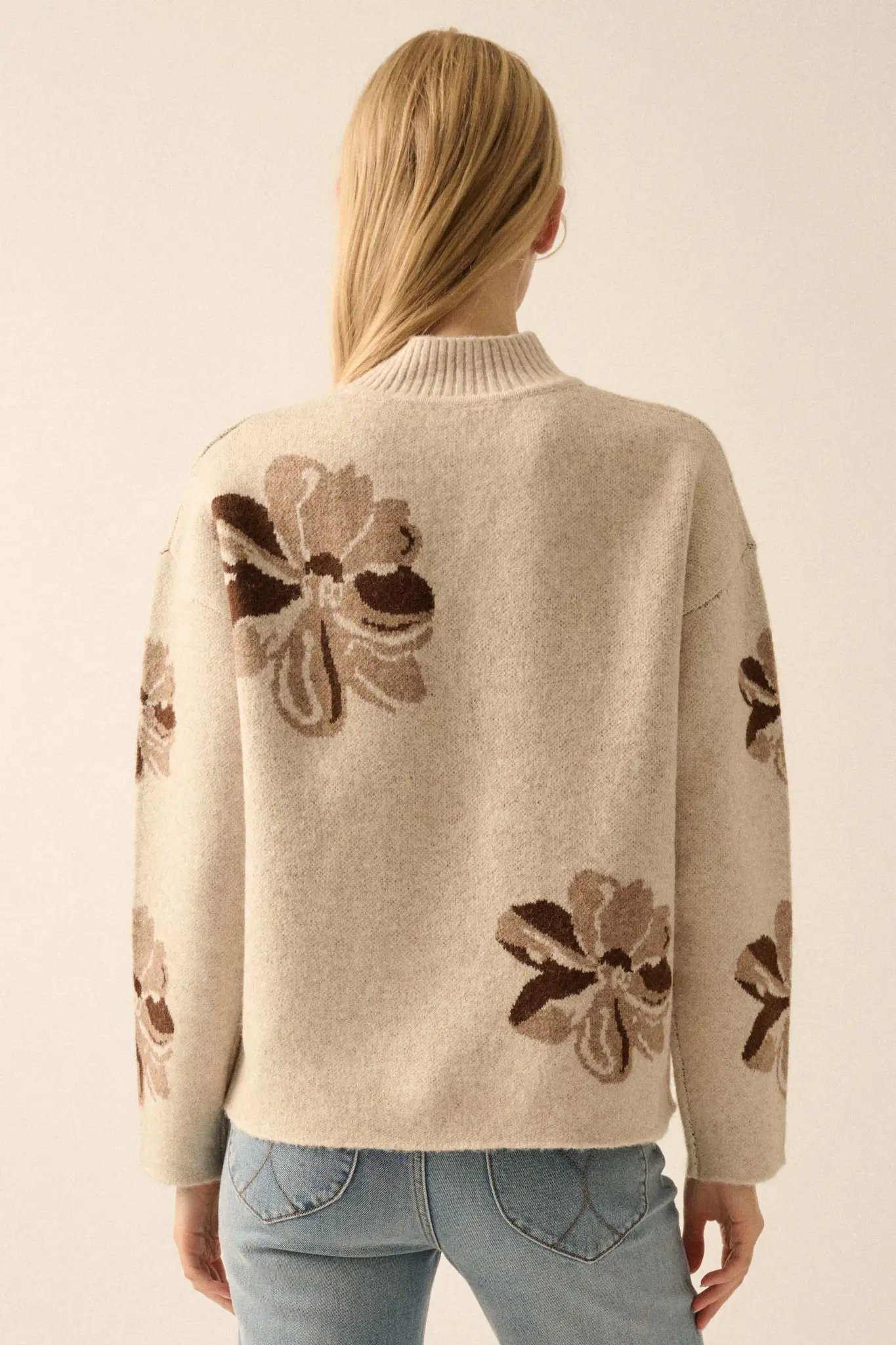 Comfy Flowers Mock-Neck Floral Jacquard Sweater - Image 12