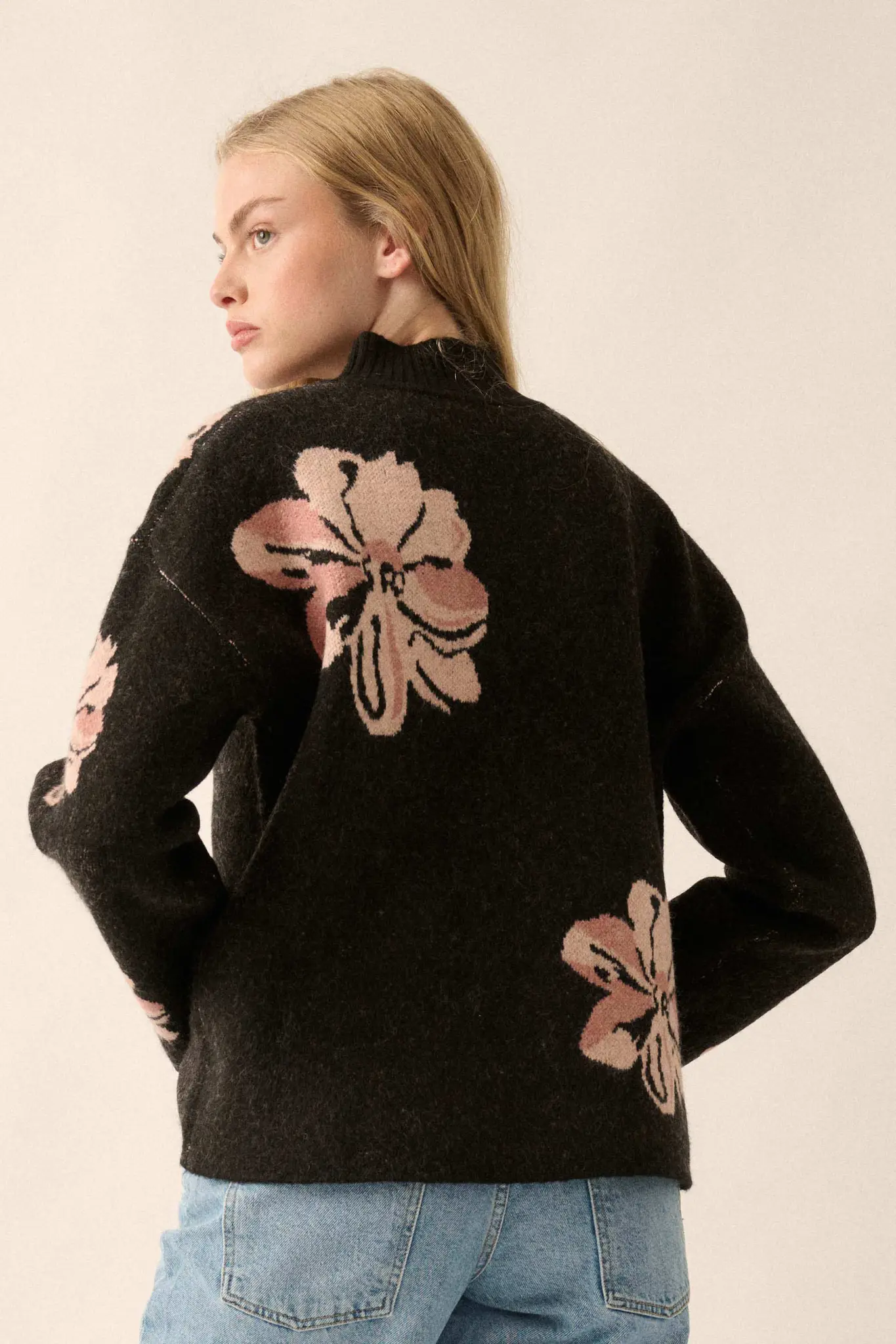 Comfy Flowers Mock-Neck Floral Jacquard Sweater - Image 6