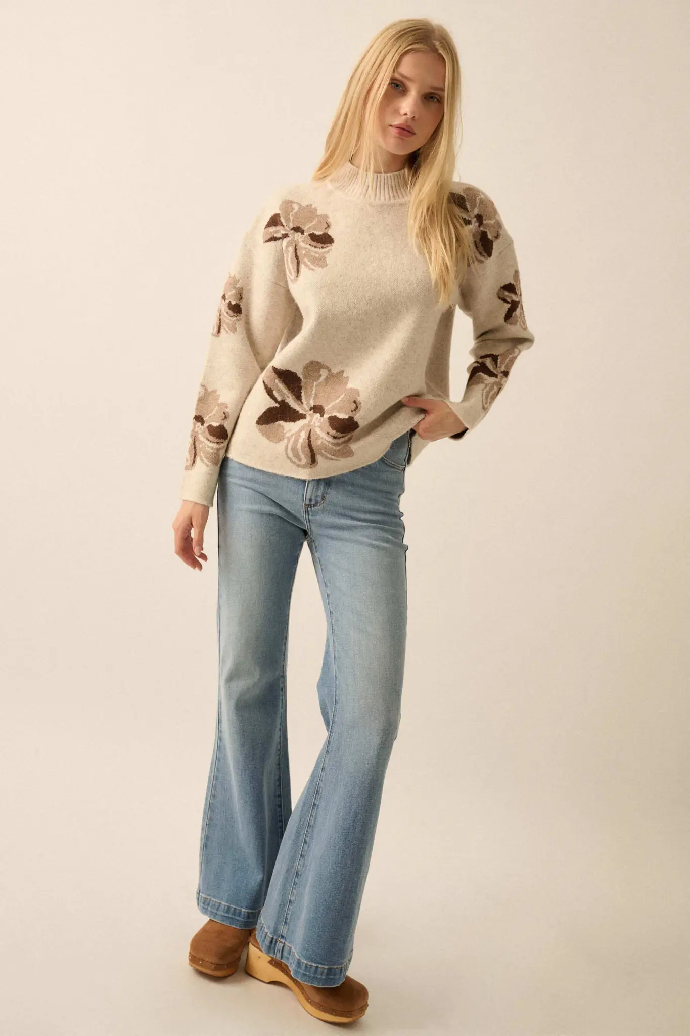 Comfy Flowers Mock-Neck Floral Jacquard Sweater - Image 8