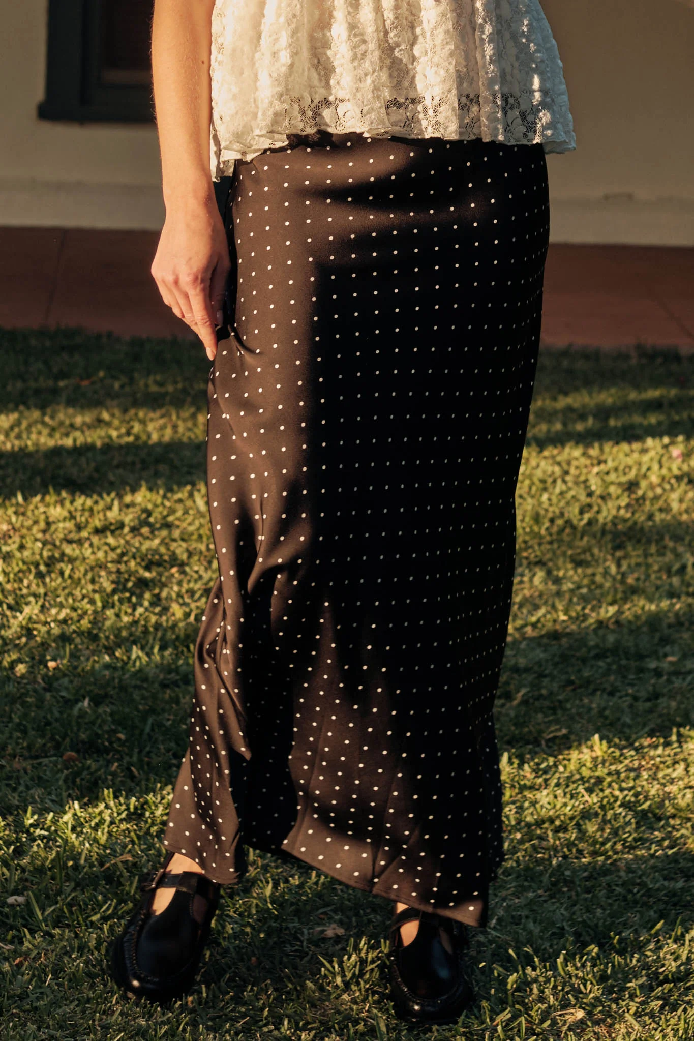 Connect the Dots Polka Dot Satin Maxi Skirt - Image 2