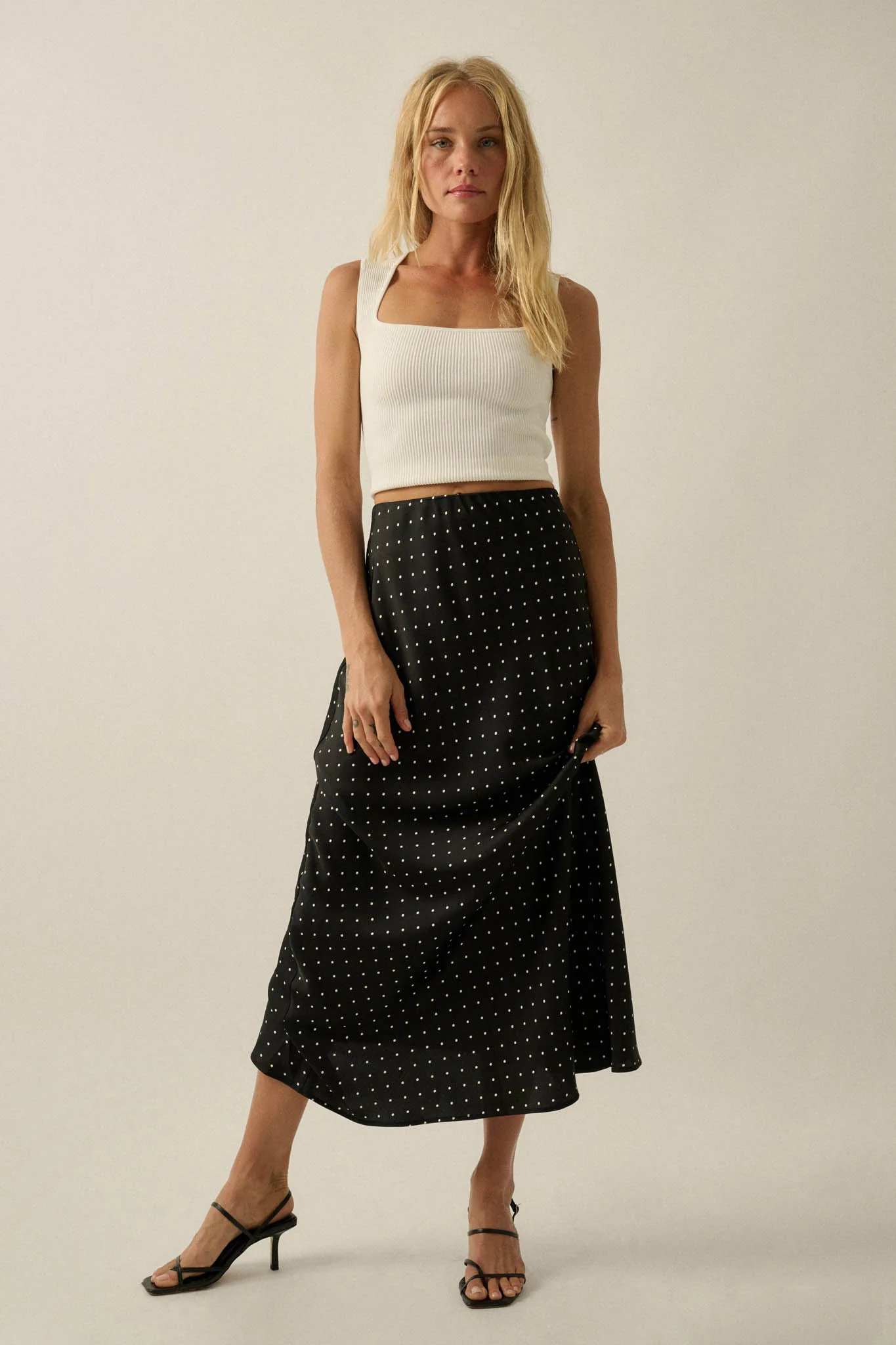 Connect the Dots Polka Dot Satin Maxi Skirt - Image 4