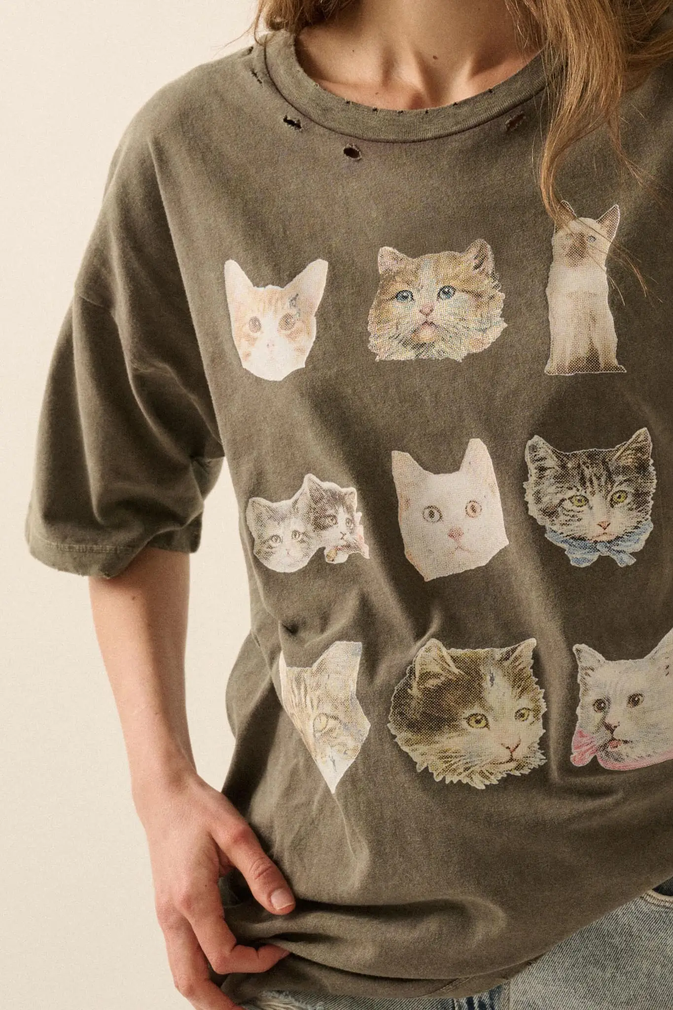 Cool Cats Distressed Oversize Graphic Tee - Image 2