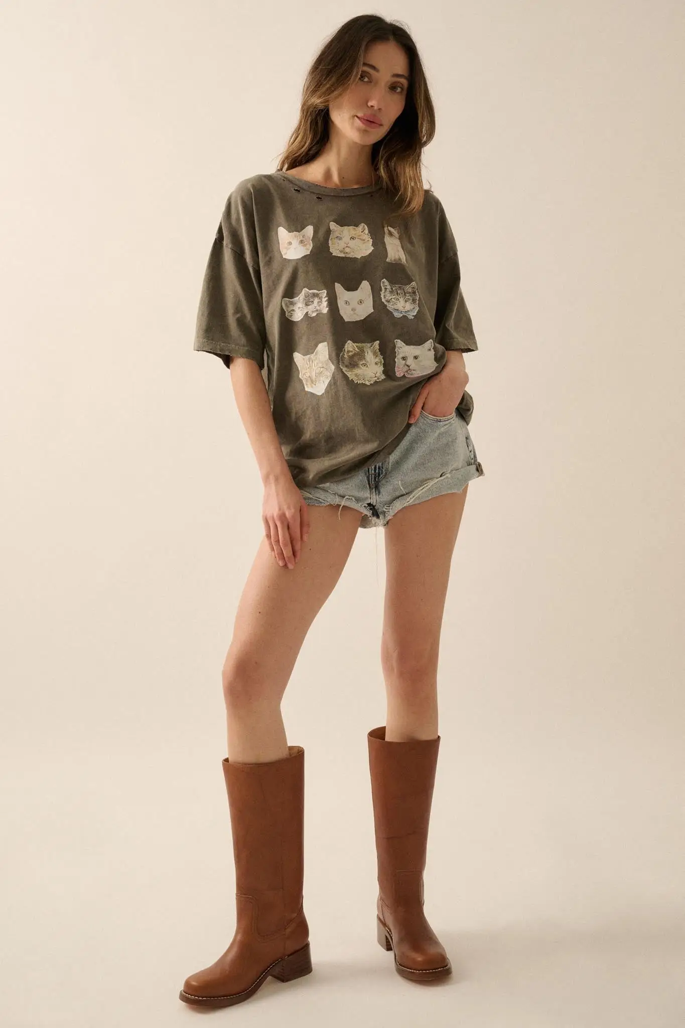 Cool Cats Distressed Oversize Graphic Tee - Image 3