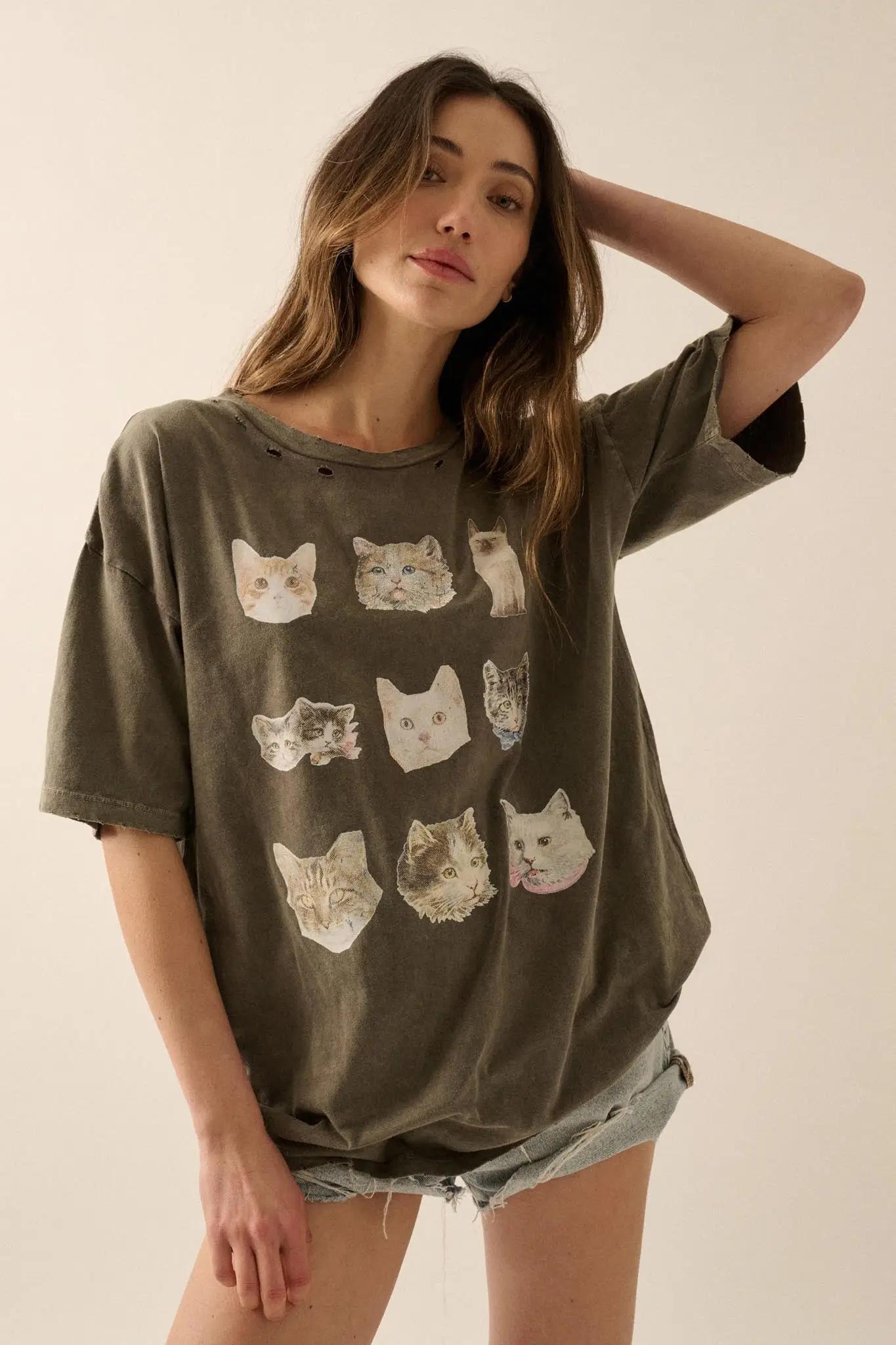 Cool Cats Distressed Oversize Graphic Tee - Image 4