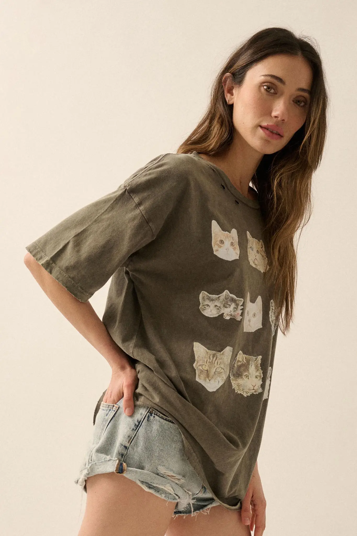 Cool Cats Distressed Oversize Graphic Tee - Image 5