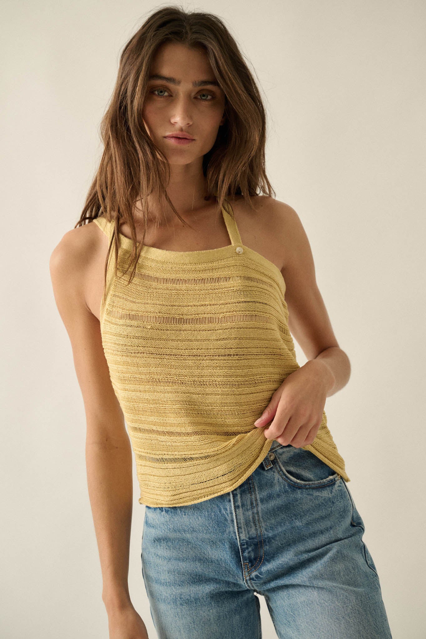 Cool Summer Ladder-Knit Asymmetrical Tank Top - Image 19