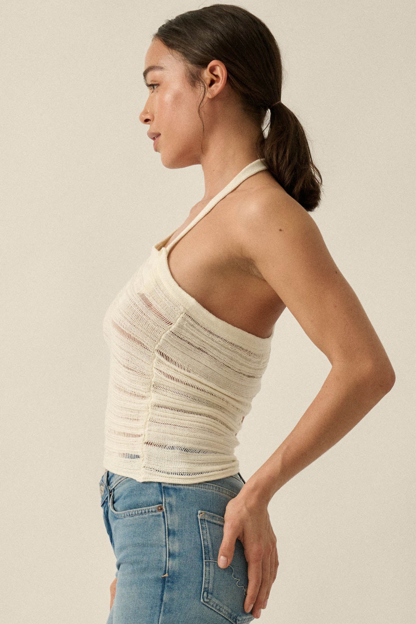 Cool Summer Ladder-Knit Asymmetrical Tank Top - Image 8