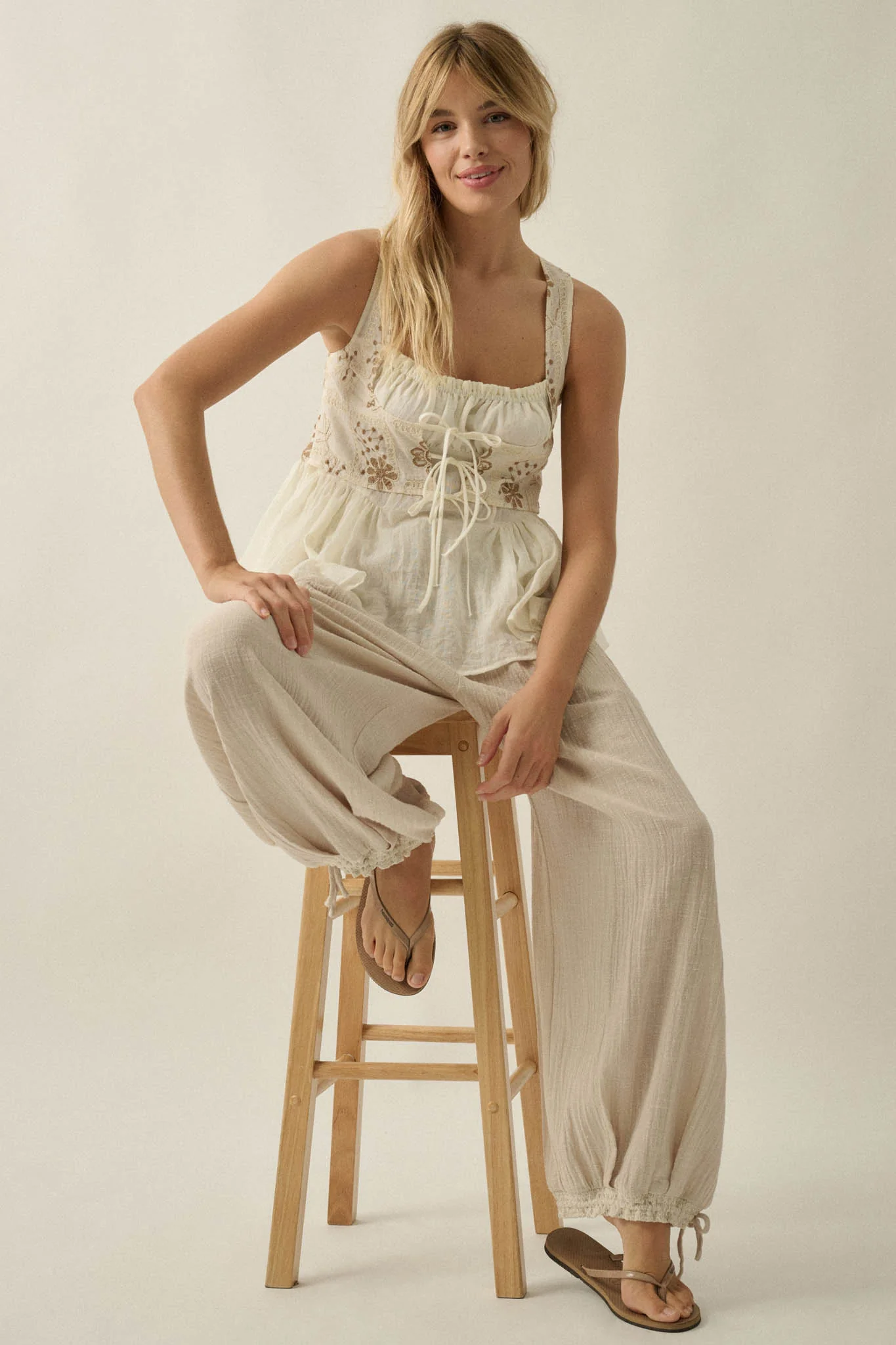 Cottage Garden Floral-Embroidered Peasant Tank Top - Image 6