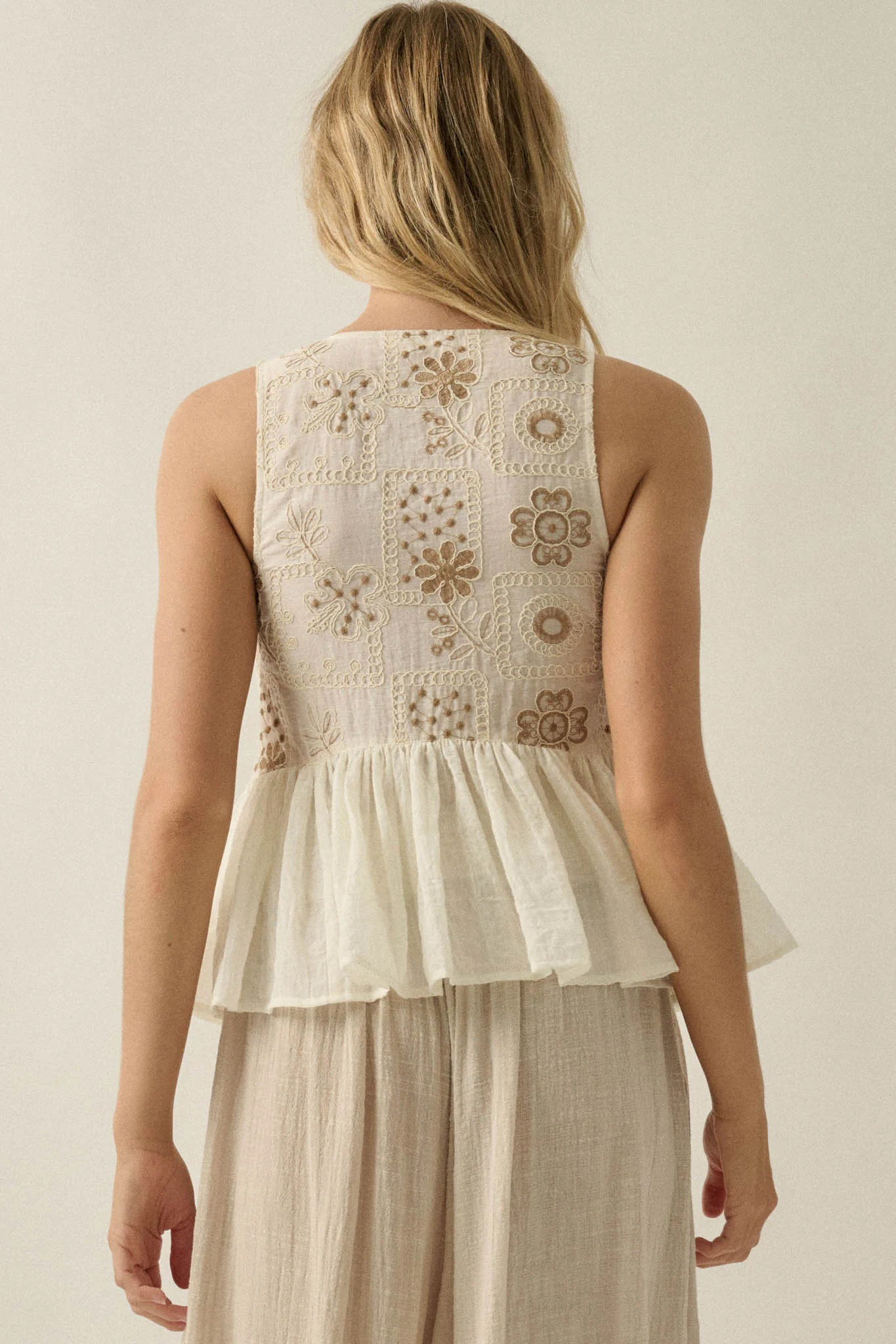 Cottage Garden Floral-Embroidered Peasant Tank Top - Image 9