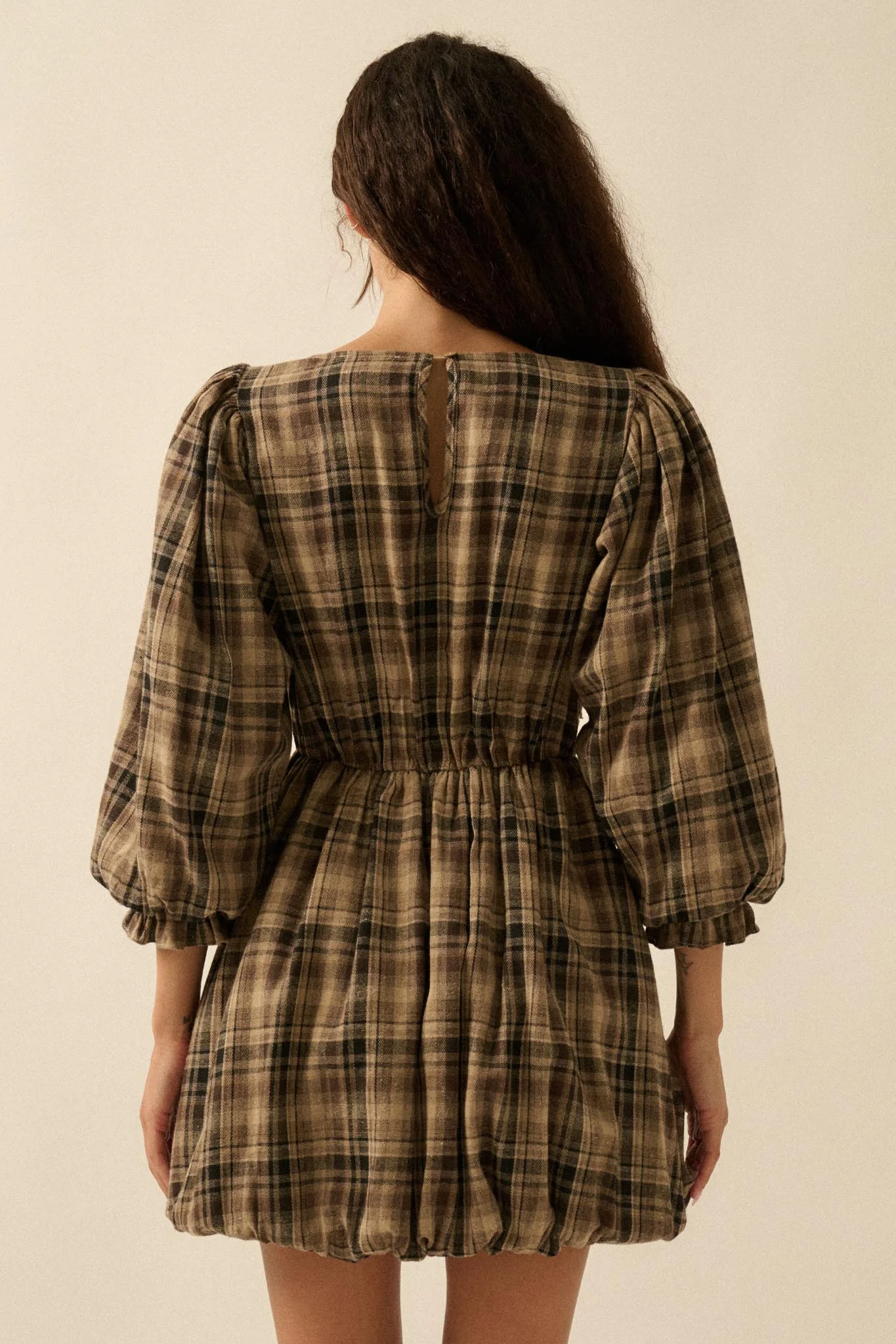 Country Cottage Plaid and Lace Bubble Mini Dress - Image 15
