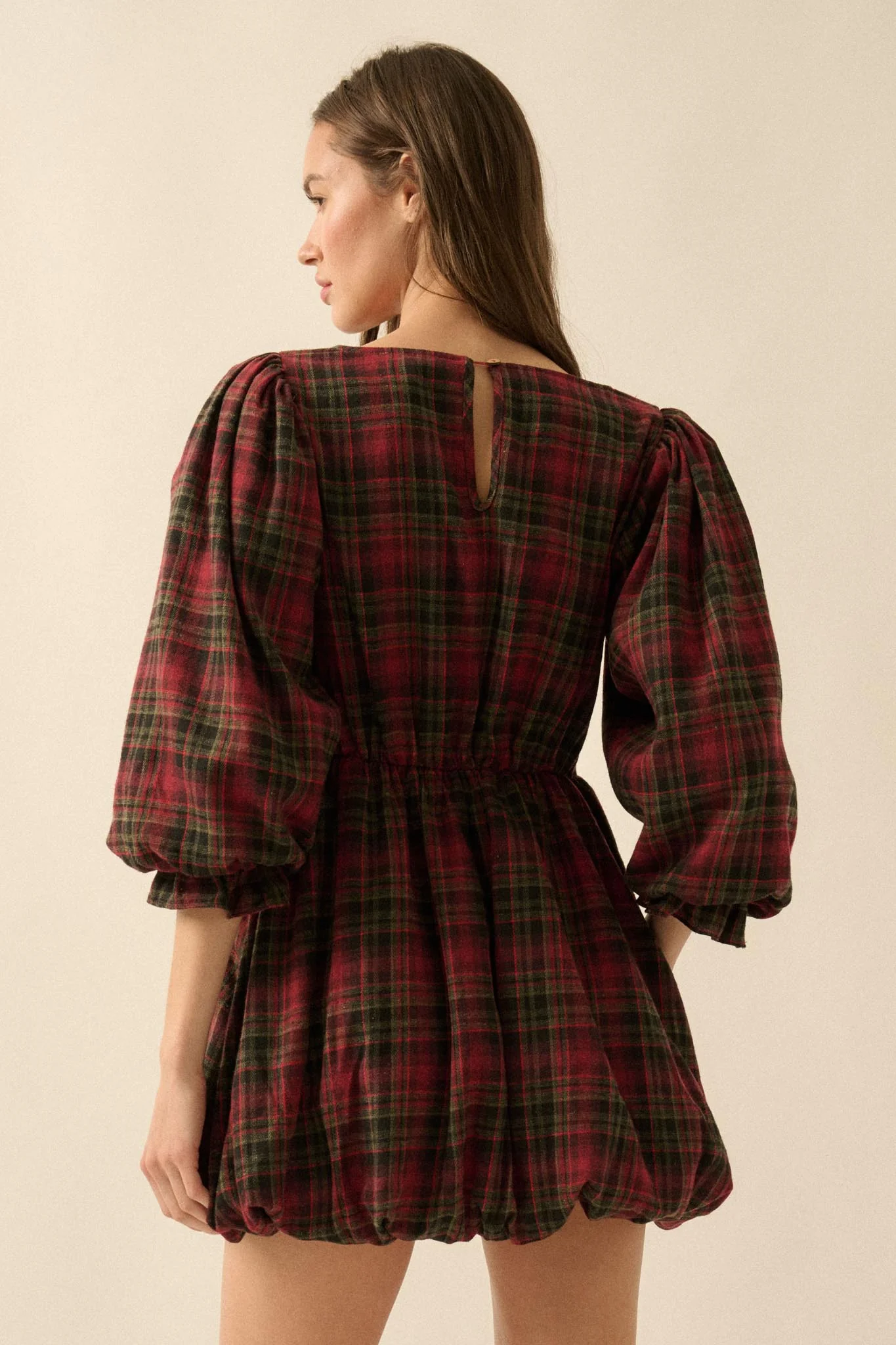Country Cottage Plaid and Lace Bubble Mini Dress - Image 6