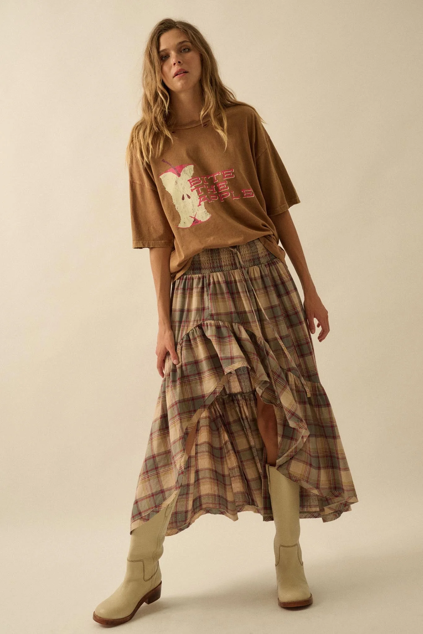 Country Mile Plaid High-Low Ruffle Maxi Skirt - Image 4