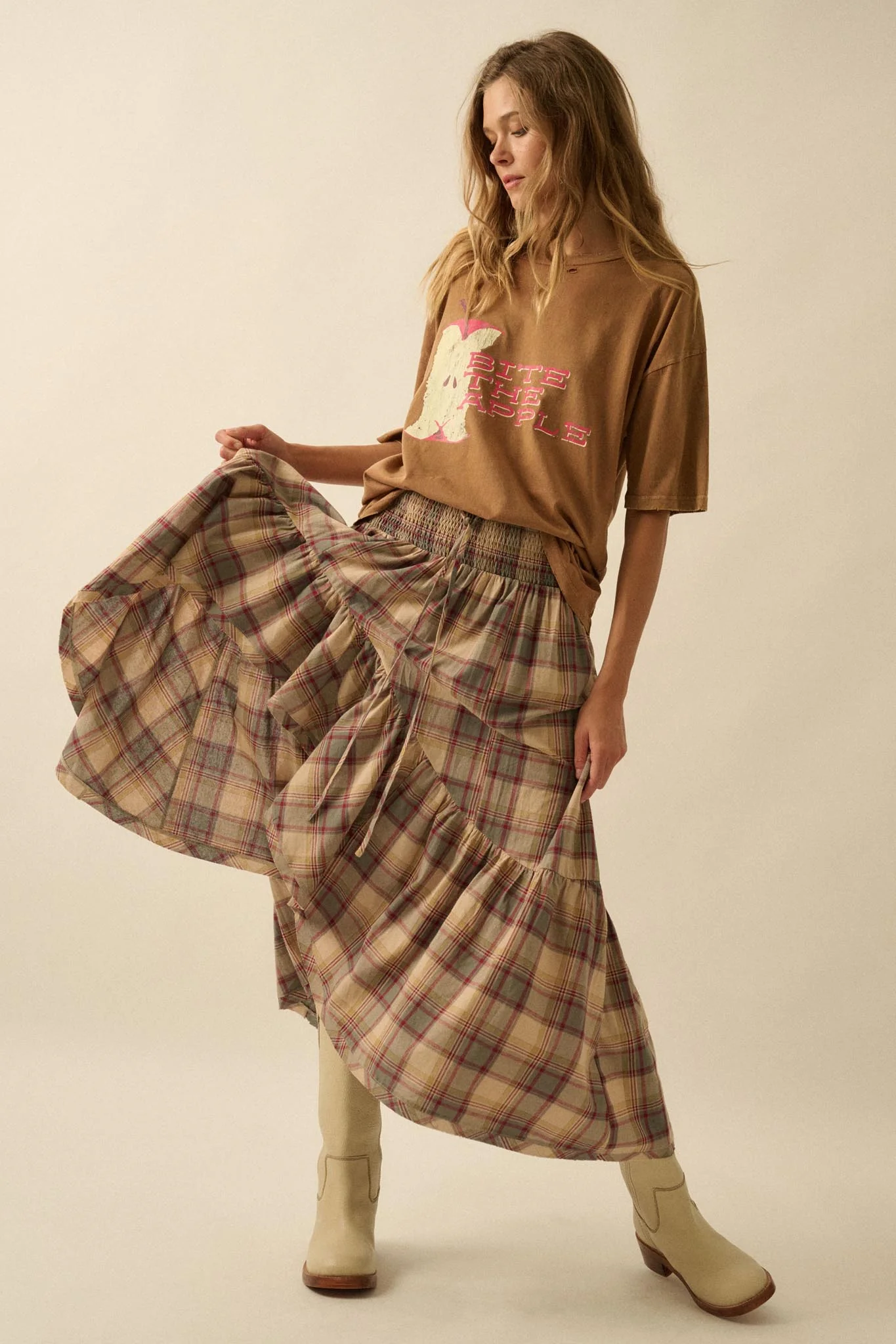 Country Mile Plaid High-Low Ruffle Maxi Skirt - Image 7