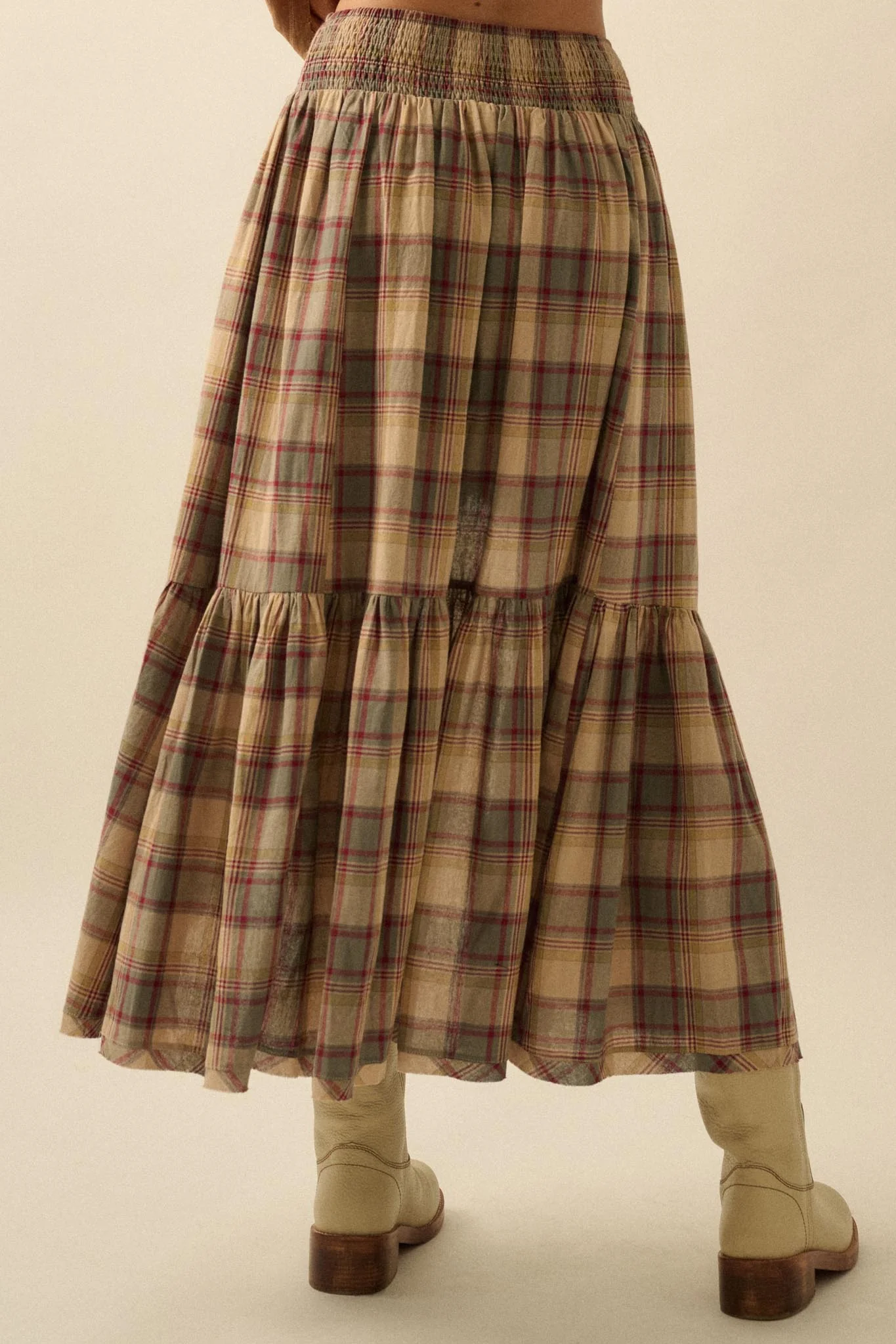 Country Mile Plaid High-Low Ruffle Maxi Skirt - Image 9
