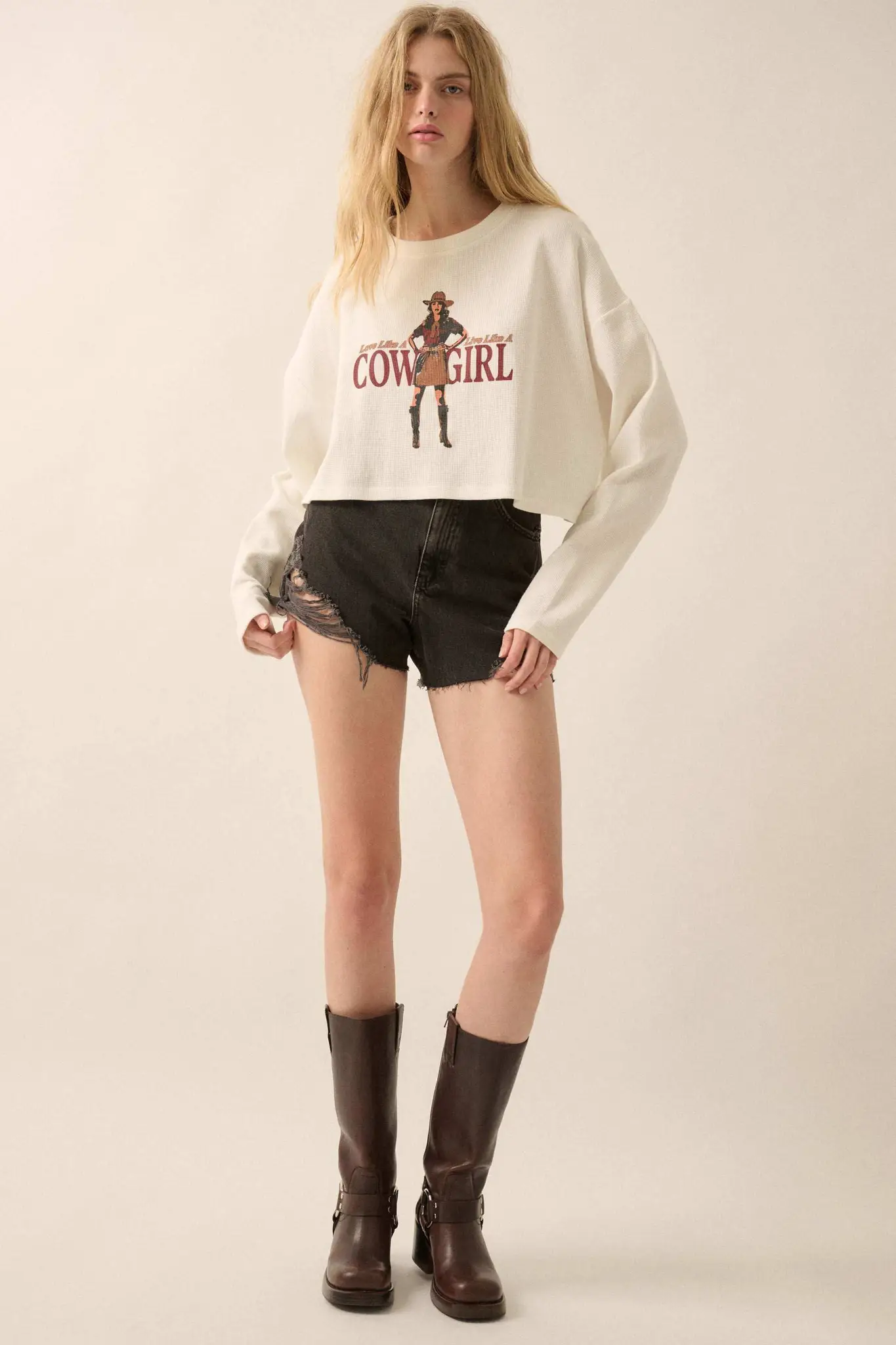 Cowgirl Life Cropped Thermal Graphic Top - Image 3